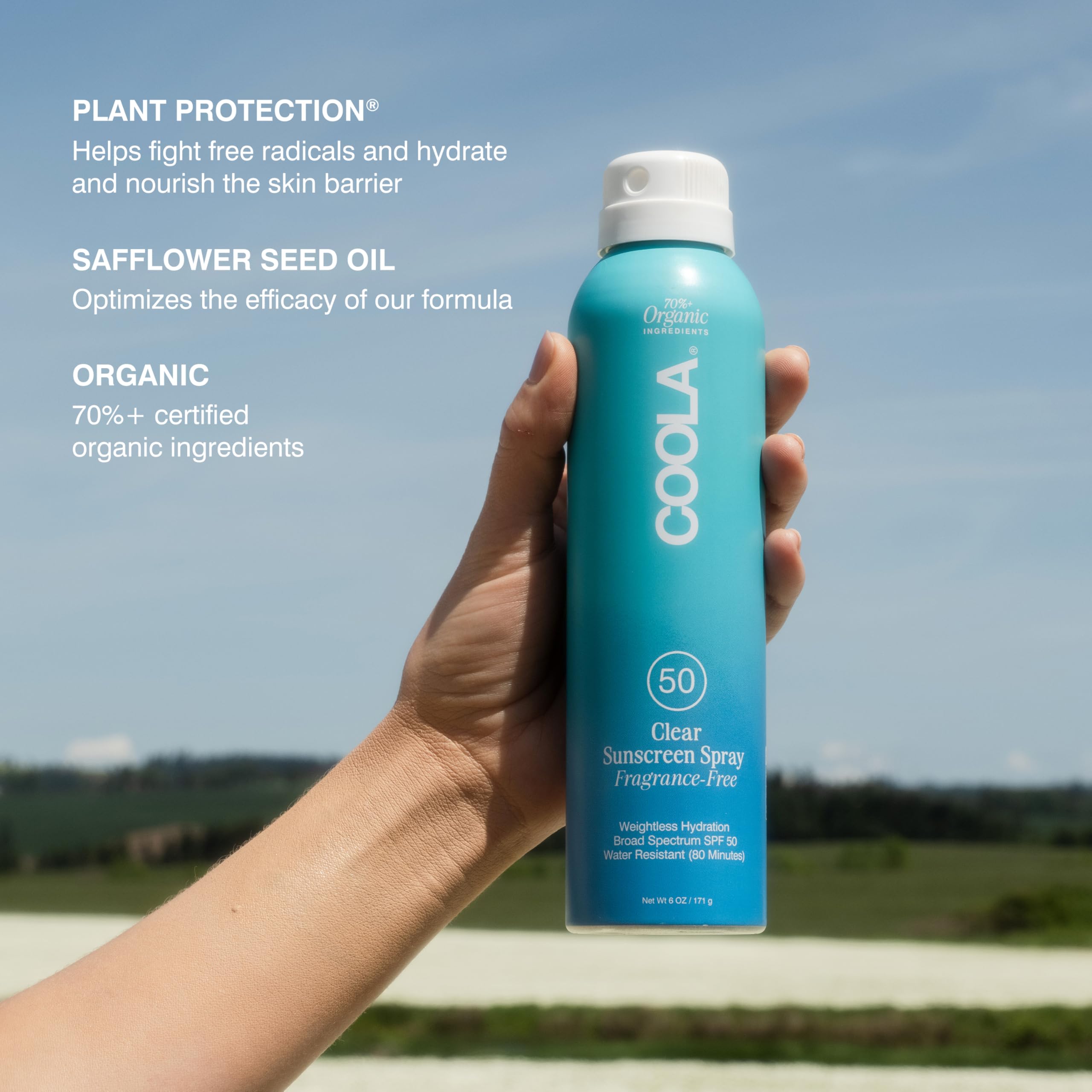 Coola Organic Sunscreen Spf 50 Sunblock Spray, Dermatologist Tested Skin Care For Daily Protection, Vegan And Gluten Free, Fragr