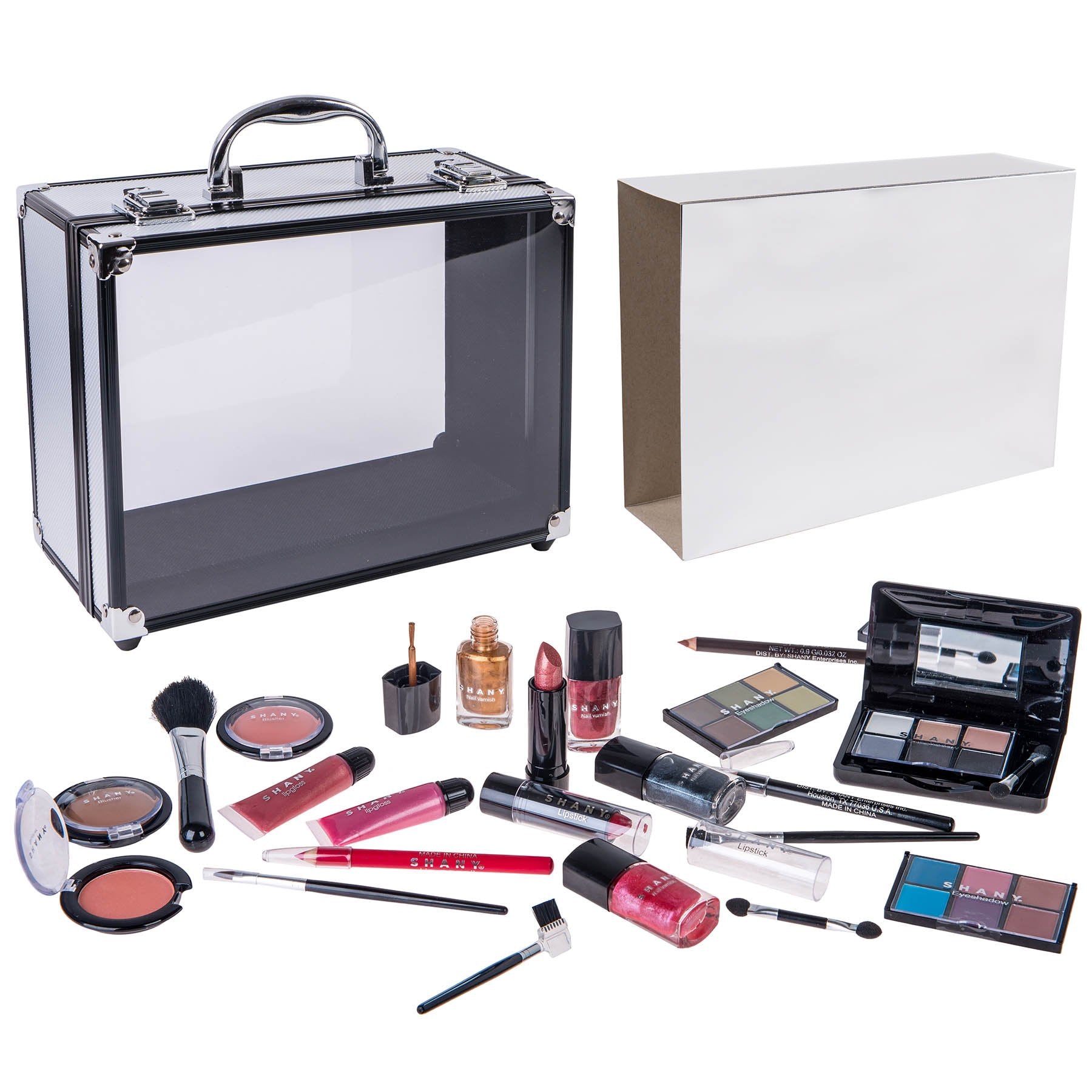 Shany Carry All Trunk Makeup Train Case With Re-Usable Aluminum Makeup Storage Case. Non Toxic Color Make Up Set With Eye Palett