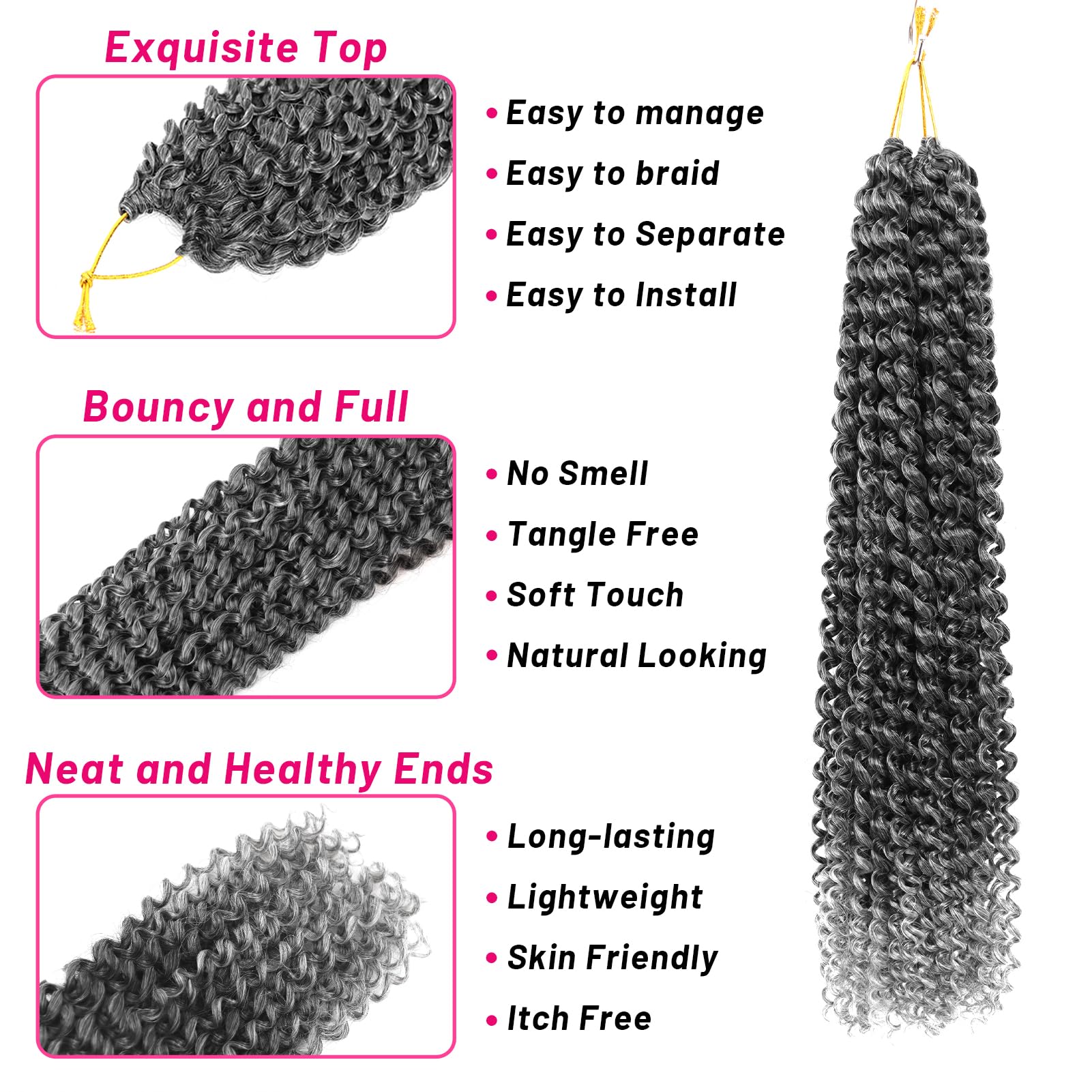 Dorsanee Ombre Gray Passion Twist Hair 18 Inch 7 Packs Water Wave Crochet Hair Long Bohemian Curly Braiding Hair For Butterfly L
