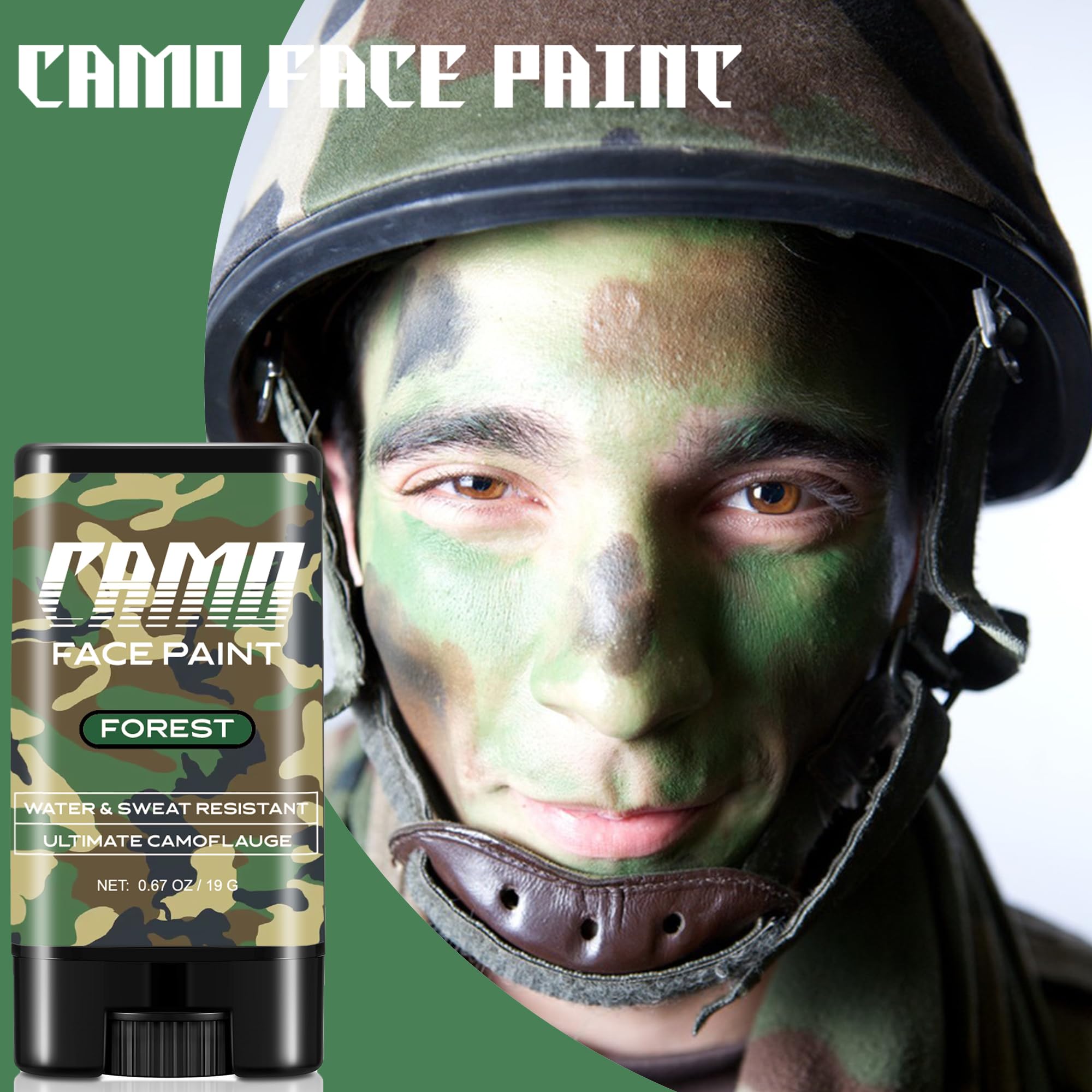 CCbeauty Forest Camo Face Paint - Sports Green Eye Black Stick,Camouflage Hunting,Football,Baseball Accessories,Sweat Resistant