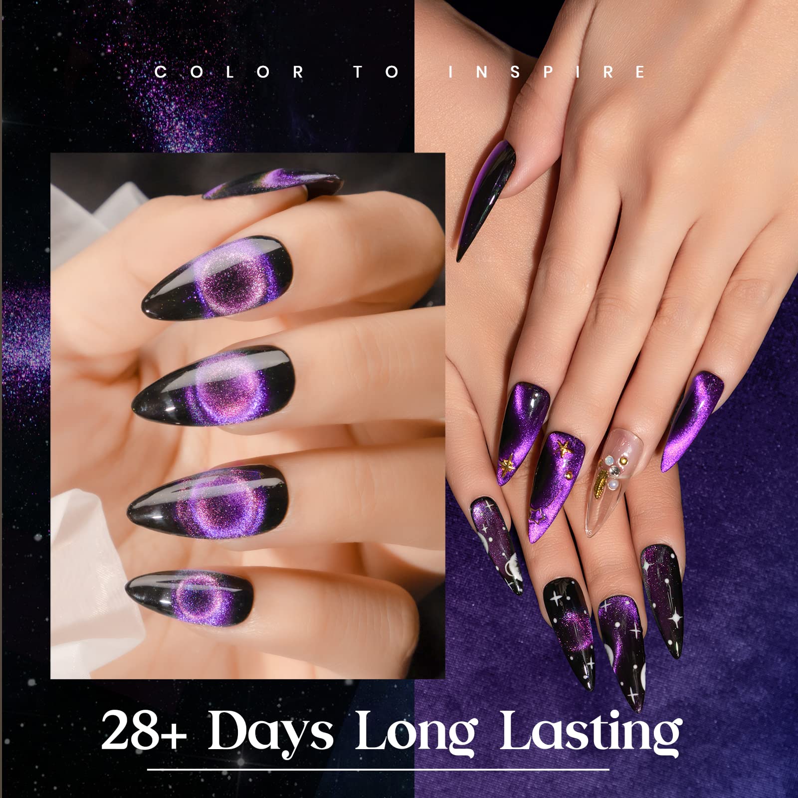 Mizhse 9D Cat Eye Gel Nail Polish 10Ml, Fall Holographic Galaxy Cateye Magnetic Nail Polish Gel, Halloween Magic Chameleon Manic