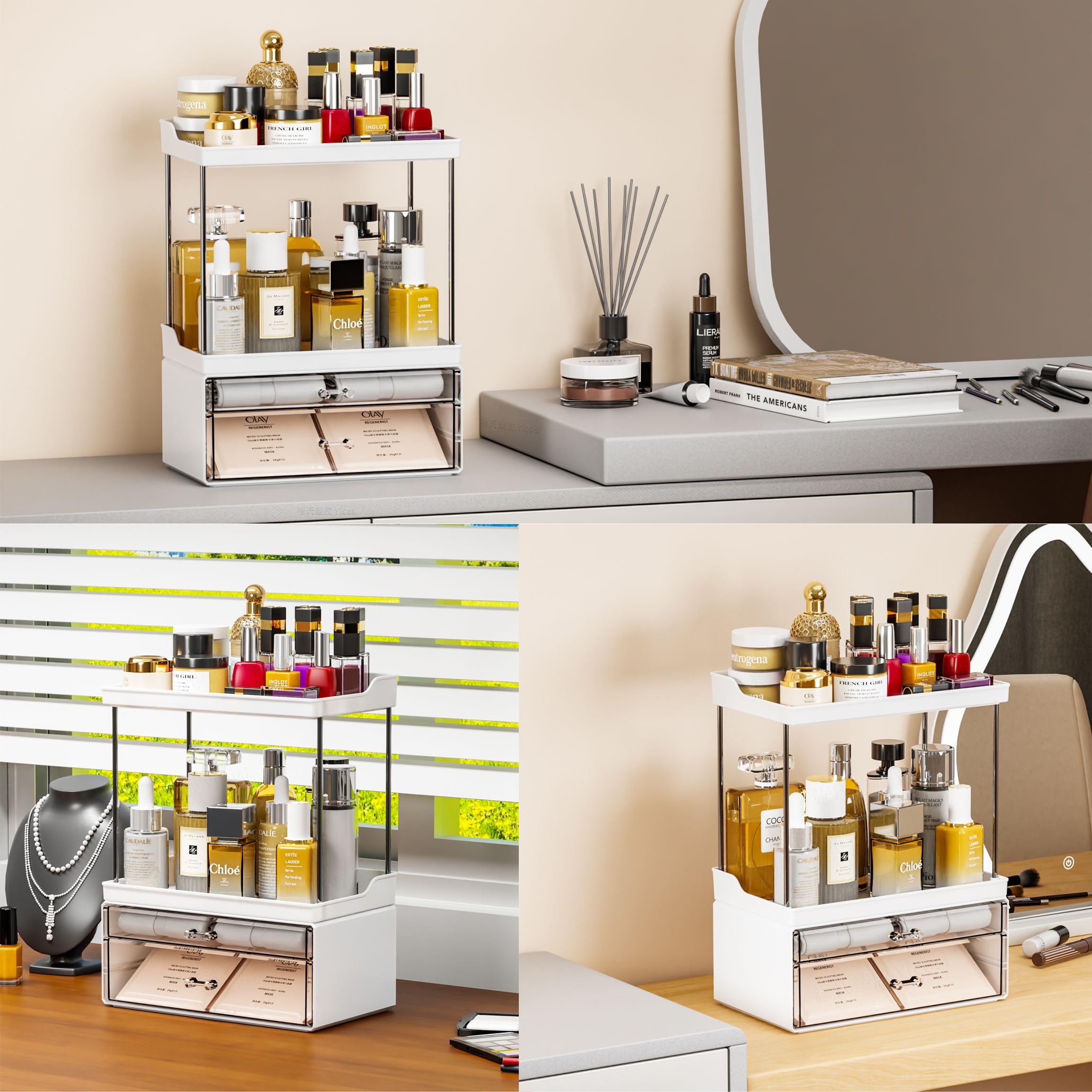 2 Pack Makeup Organizer Countertop - Stackable Design,14.5'' Tall Large Capacity - Suitable As Bathroom Counter Organizer,Vanity