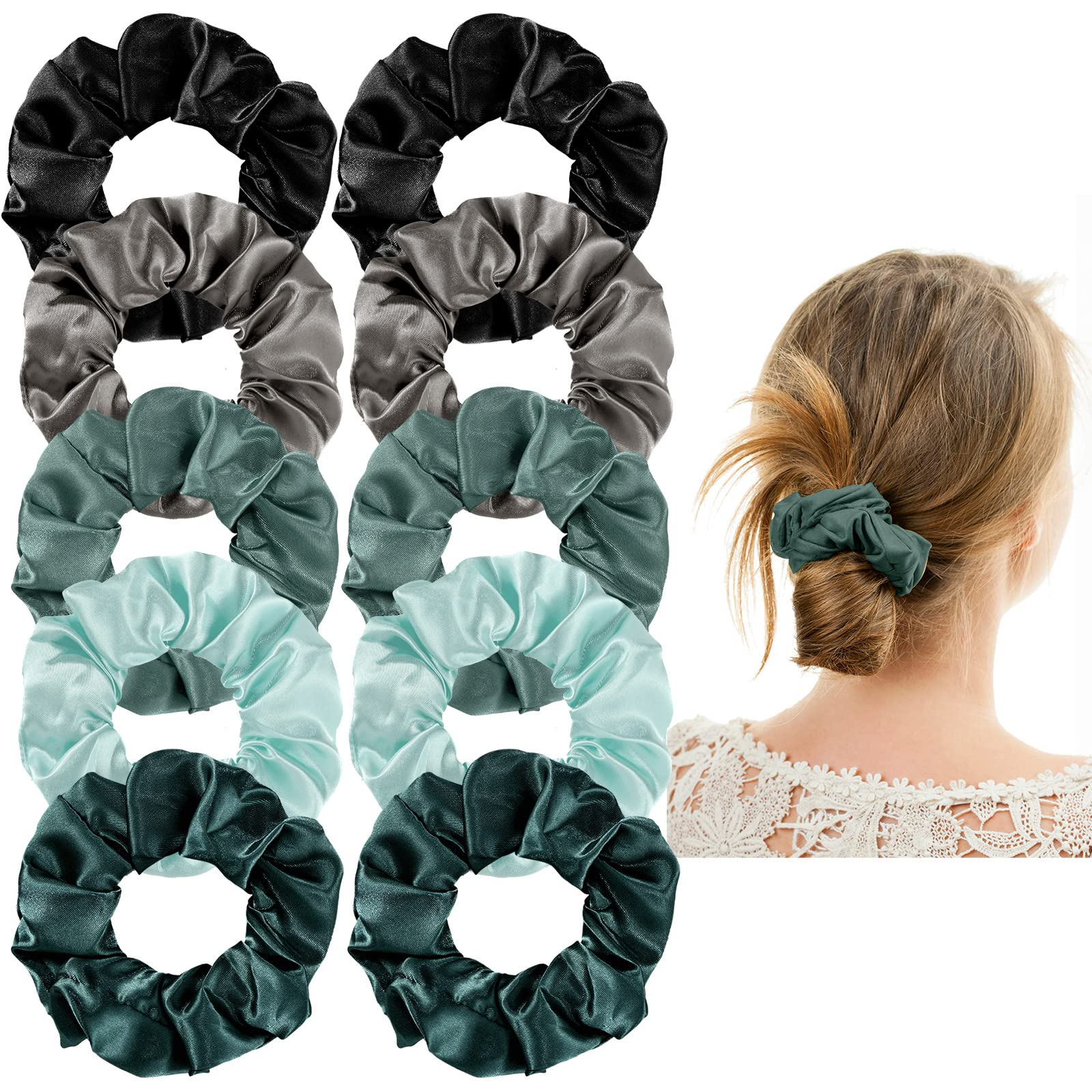 10 Pieces Satin Scrunchies Hair Ties Silky Small Elastic Hair Bobbles Ponytail Holders Curly Hair Accessories for Women Girls Ki