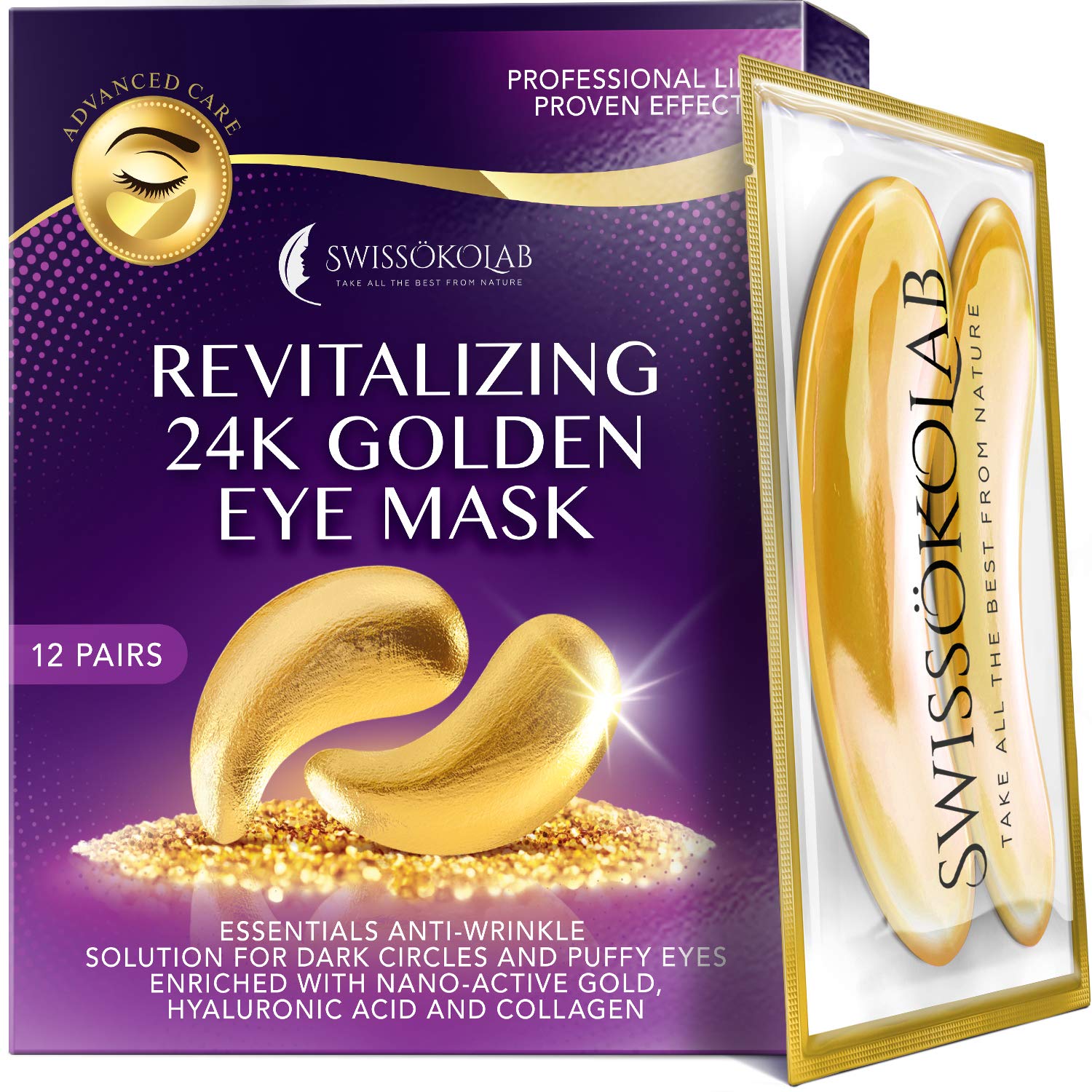 SWISSKOLAB Under Eye Patches For Puffy Eyes 24k Gold Eye Mask Dark Circles And Puffiness Collagen Eye Gel Pads Moisturizing & Re