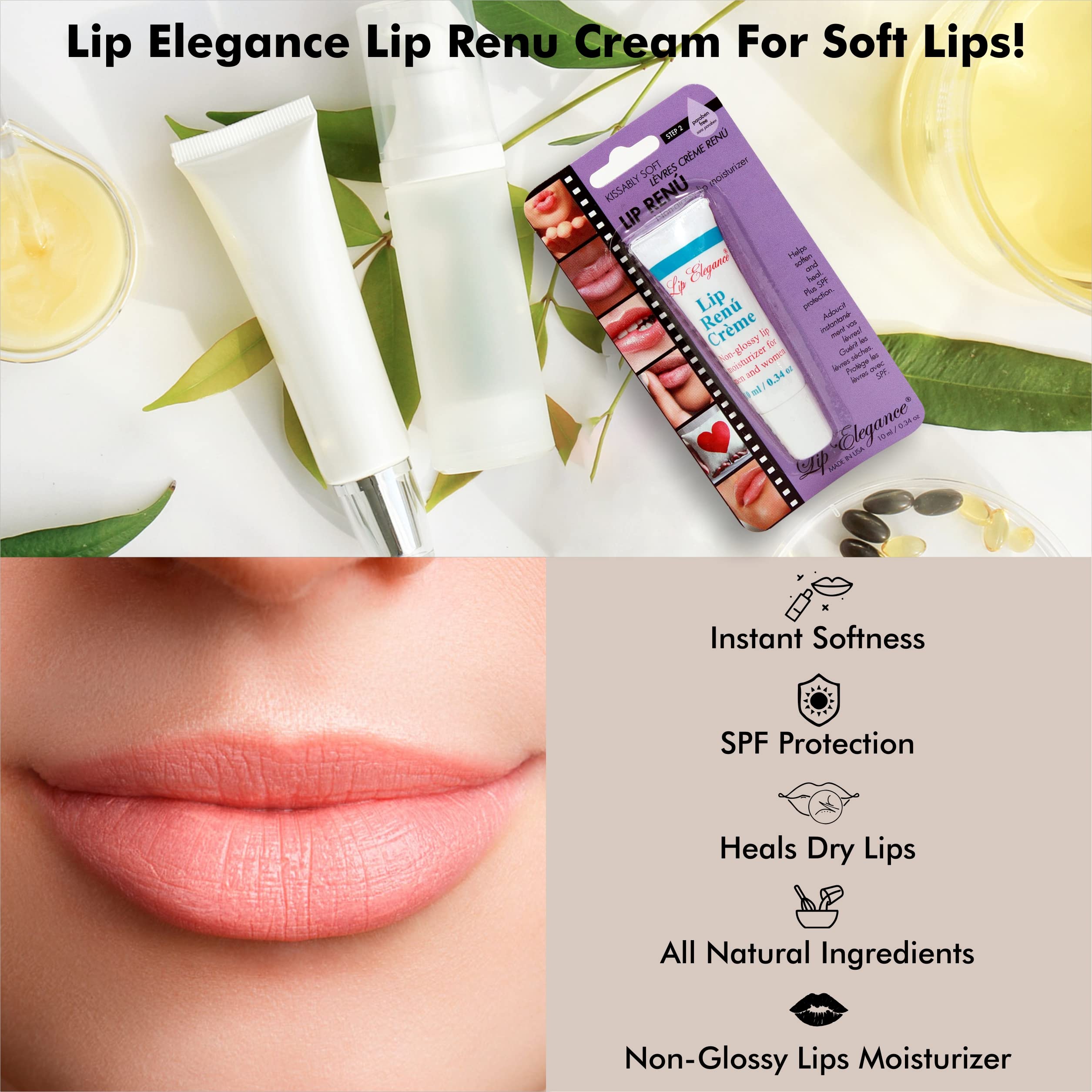 Lip Elegance Lip Renu Cream - Deep Nourishment Lip Moisturizer - Non-Glossy Lip Cream for Men and Women - SPF-6 Support for Lip