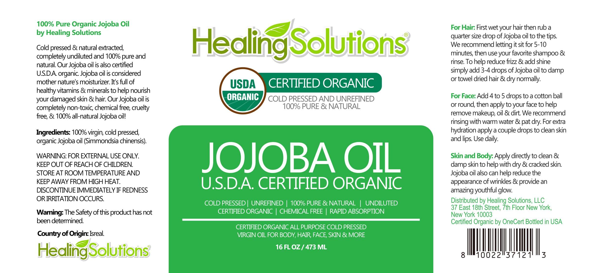 Healing Solutions Oil - Organic Jojoba Oil (Bulk 16Oz) For Essential Oils, Carrier Oil, Unrefined, Helps Fight Acne & Moisturize