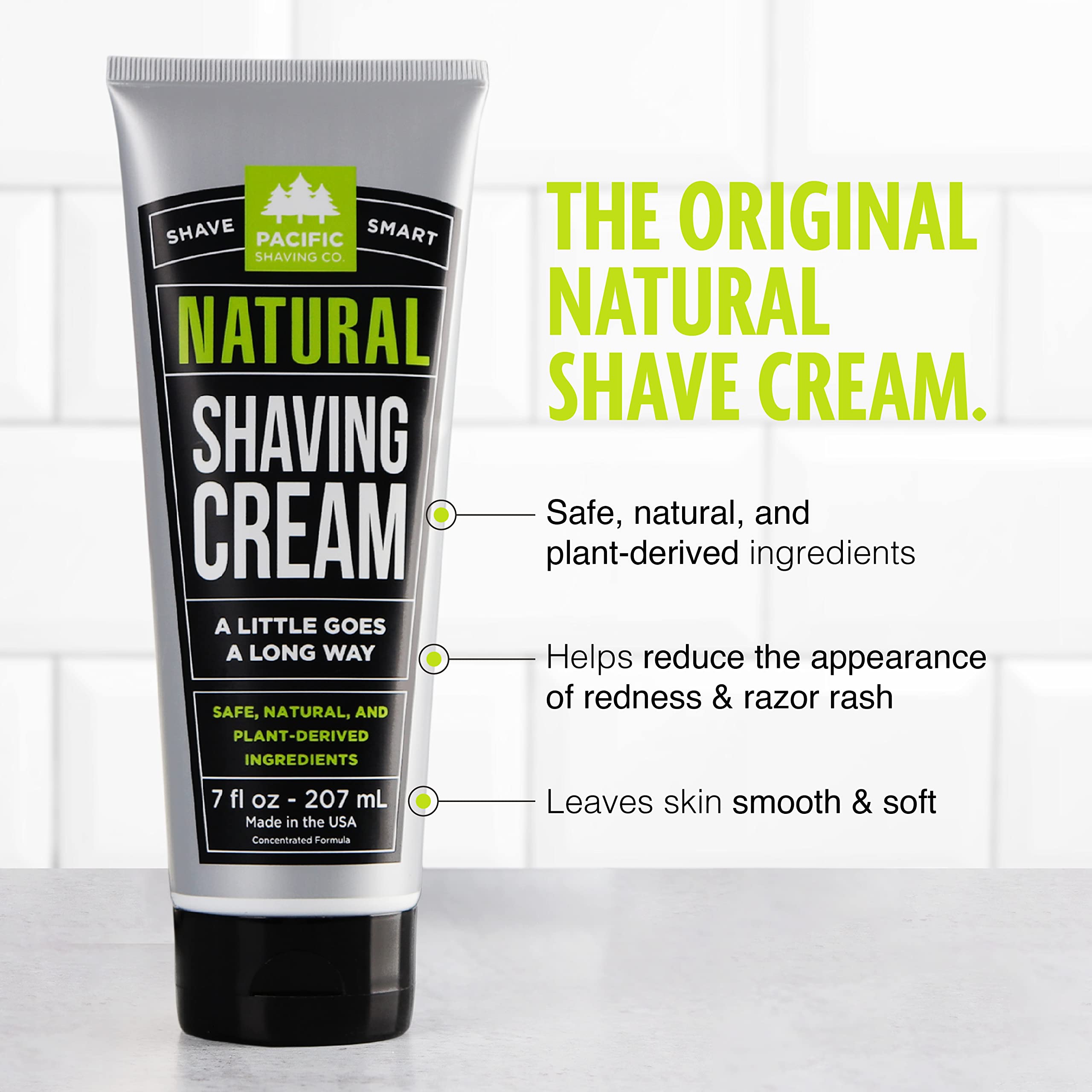 Pacific Shaving Company Natural Shaving Cream - Shea Butter + Vitamin E Shave Cream for Sensitive Skin - Clean Formula for a Smo