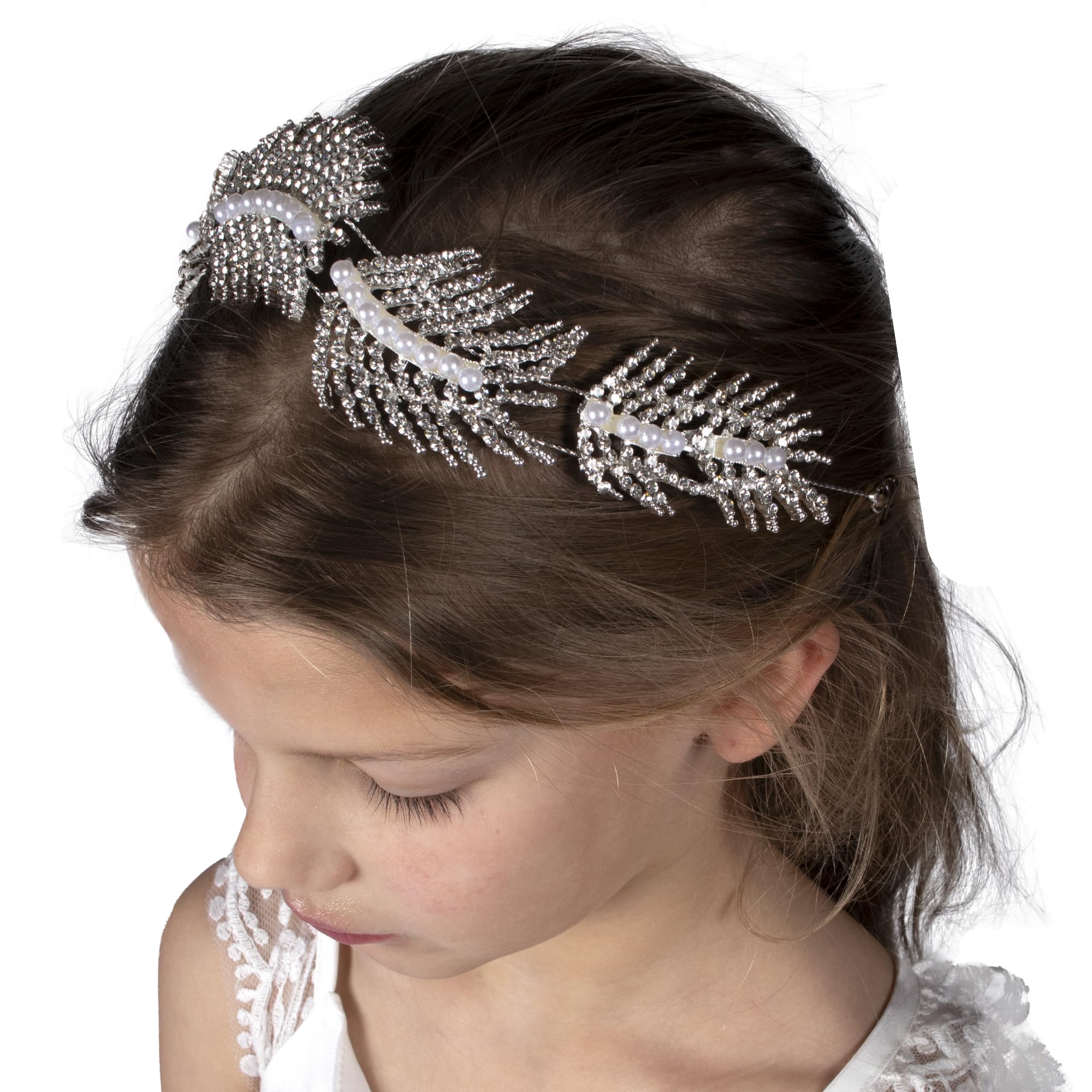 Needzo Silver Rhinestone Hair Accessory, Headband for First Communion, Weddings, Flower Girl, and Bridal Events, Sparkly Vine, C