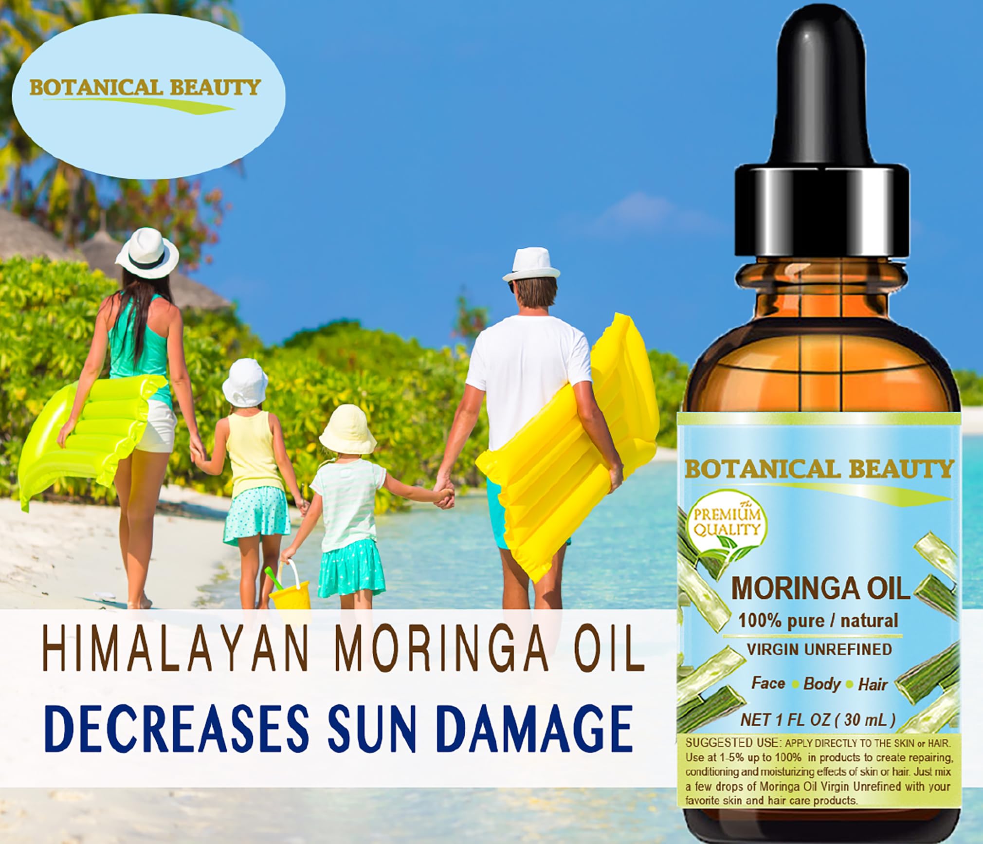 Botanical Beauty MORINGA OIL Moringa oleifera WILD GROWTH Himalayan. 100% Pure Natural Undiluted Virgin Unrefined 0.5 Fl.oz.- 15