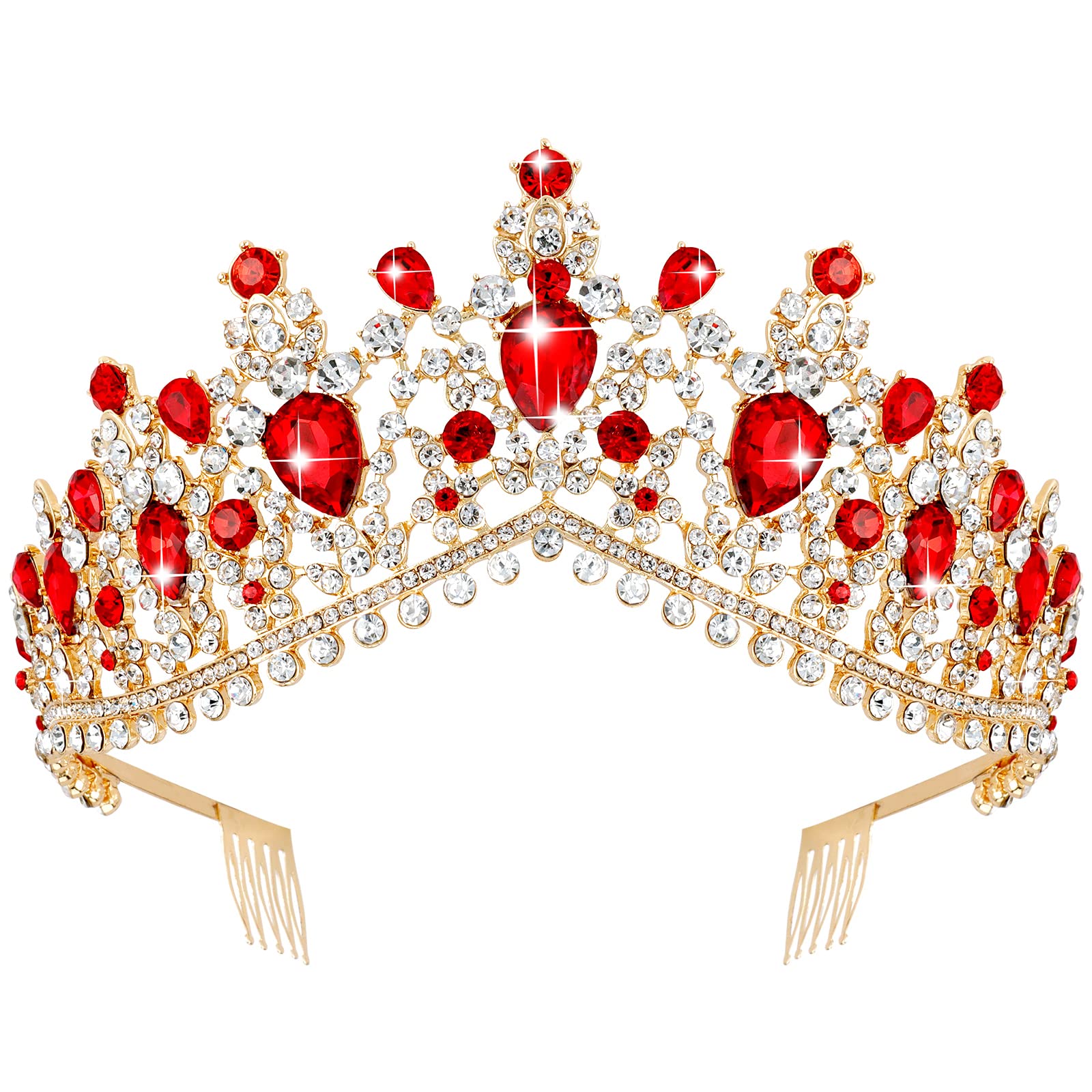 TOBATOBA Red Crown Queen Crowns for Women Crystal Wedding Tiara for Women Queen of Hearts Crown Princess Tiara for Bride Quincea