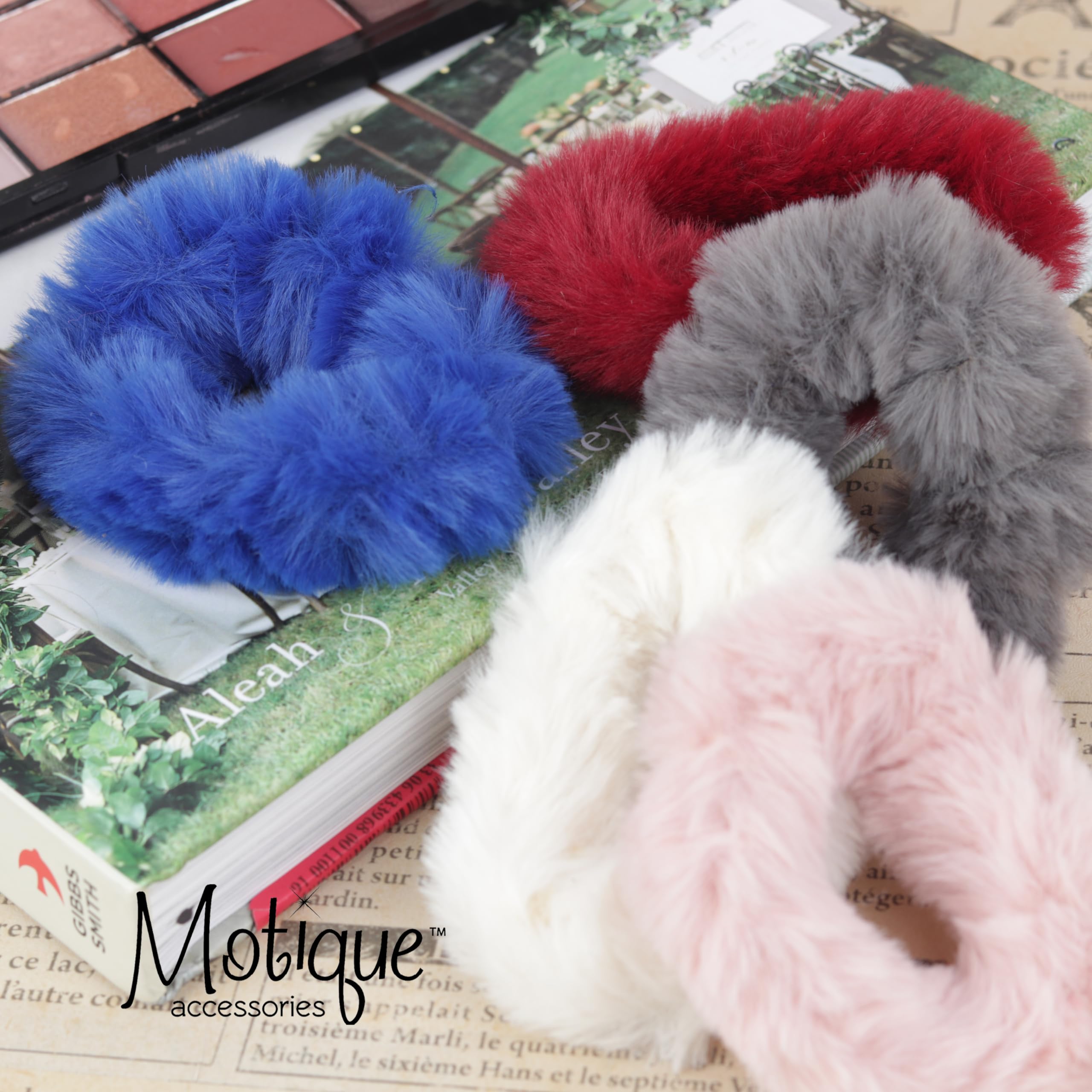 Small Fuzzy Fur Scrunchies Furry Pony Holder - Set Of 2 - Hot Pink