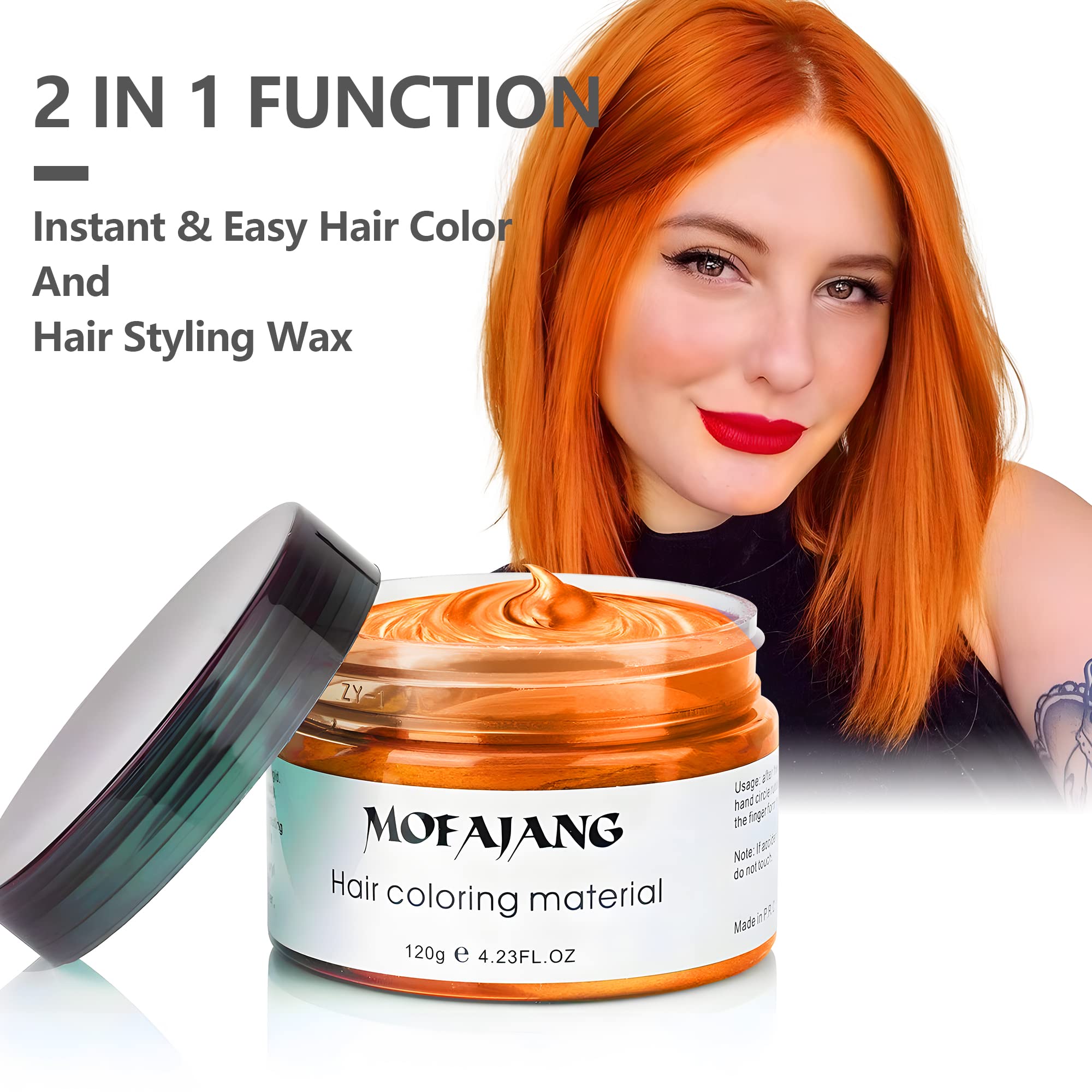 Orange Temporary Hair Dye Wax Natural Instant Hair Color Wax Pomades 4.23 oz,Hair Styling Clay for Party, Cosplay, Halloween,Chr