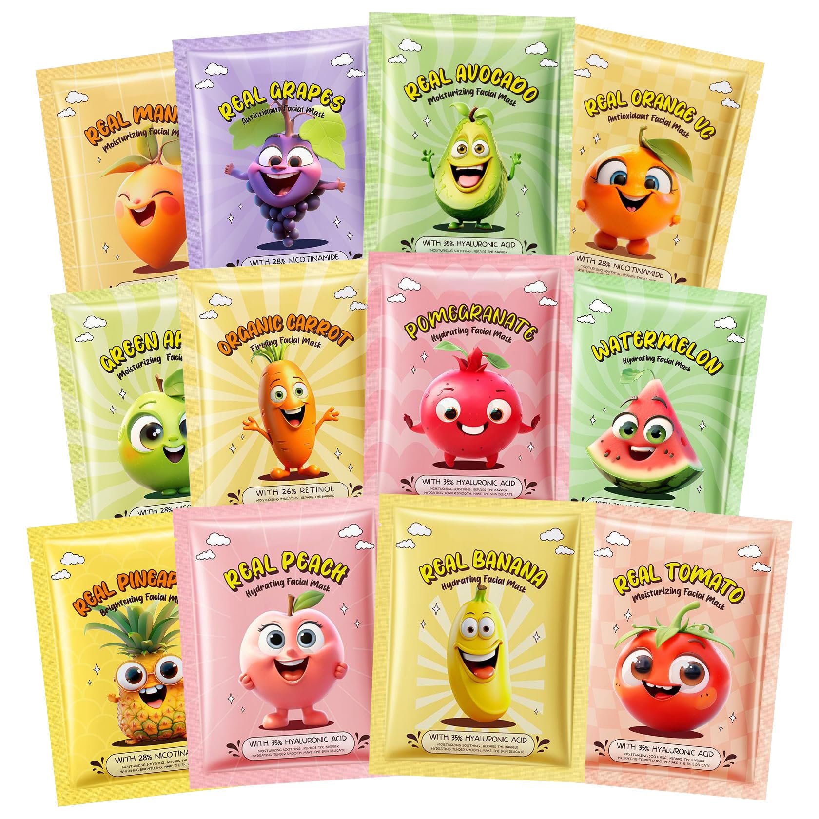 ZHISHUDL Fruit Face Masks for Kids, 12 Pack