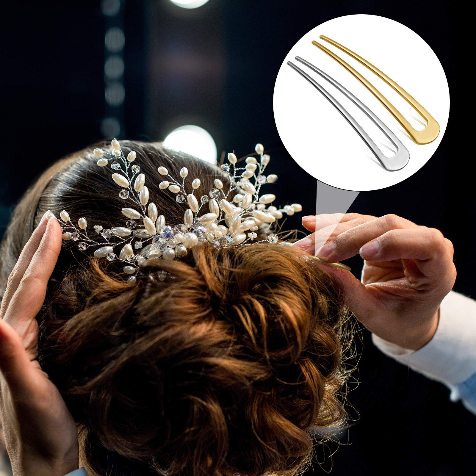 6 Pieces French Hair Pins Simple Metal U Shaped Hairpins Gold Hair Fork Sticks 2 Prong Updo Chignon Pins For Women Girls Buns Ha