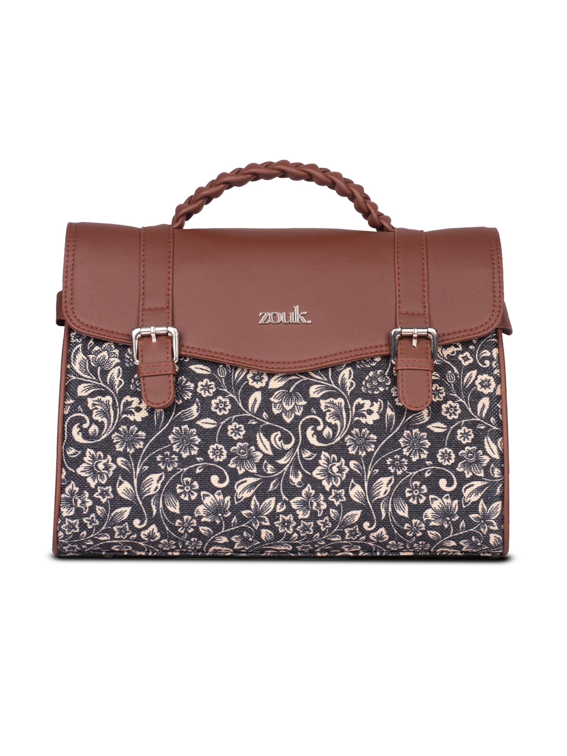 Zouk Konkona Heritage Satchel Bag  Flomotif | Jute | Vegan Leather Handcrafted With Detachable Sling Strap| Black