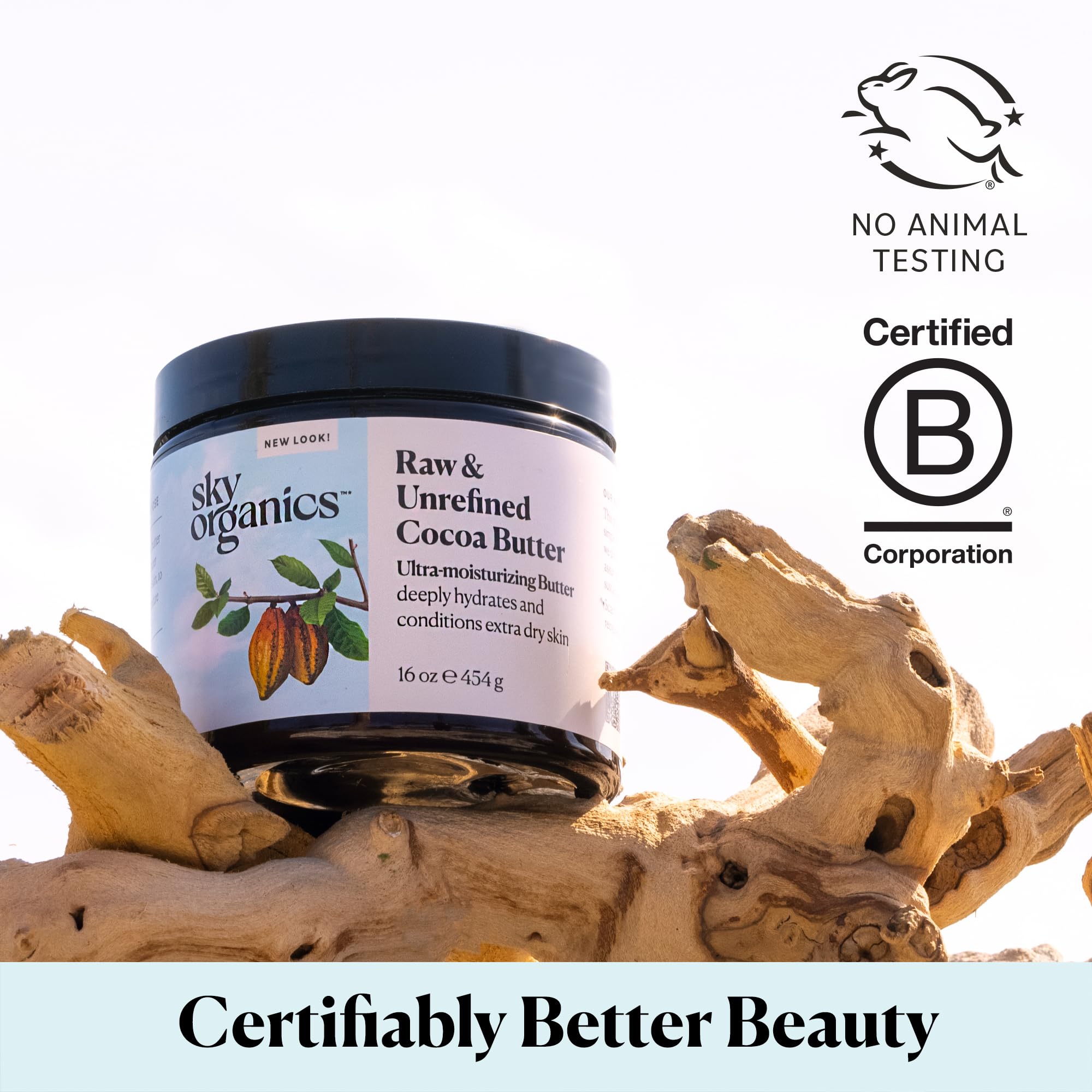 Sky Organics Cocoa Butter for Body, 100% Raw & Unrefined Ultra-Moisturizing Butter to Deeply Hydrate & Condition Skin, Promotes