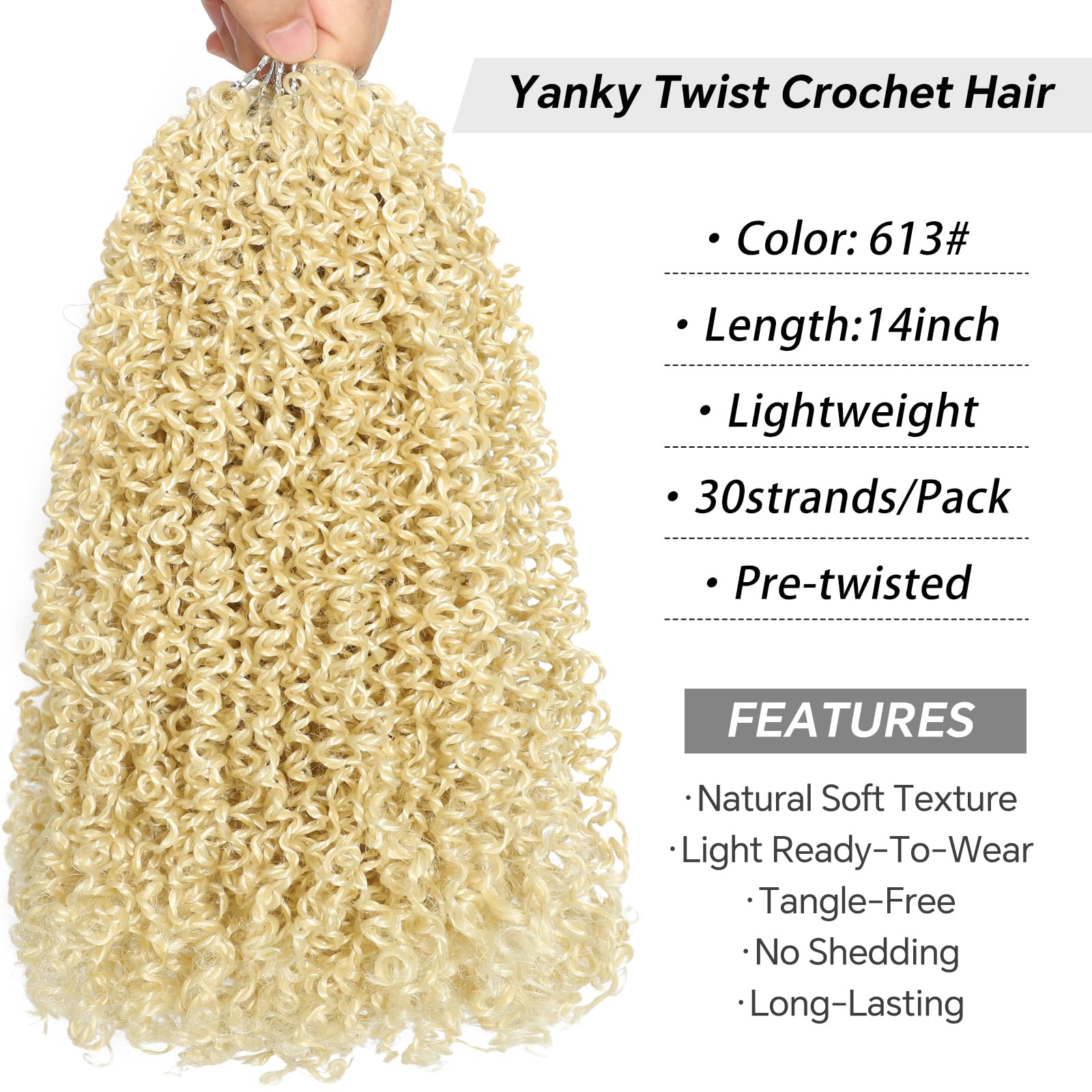 Blonde Yanky Twist Crochet Hair Pre Looped 14 Inch Pre-Twisted Fluffy Curly Braiding Hair Curly Senegalese Twist Braids Natural