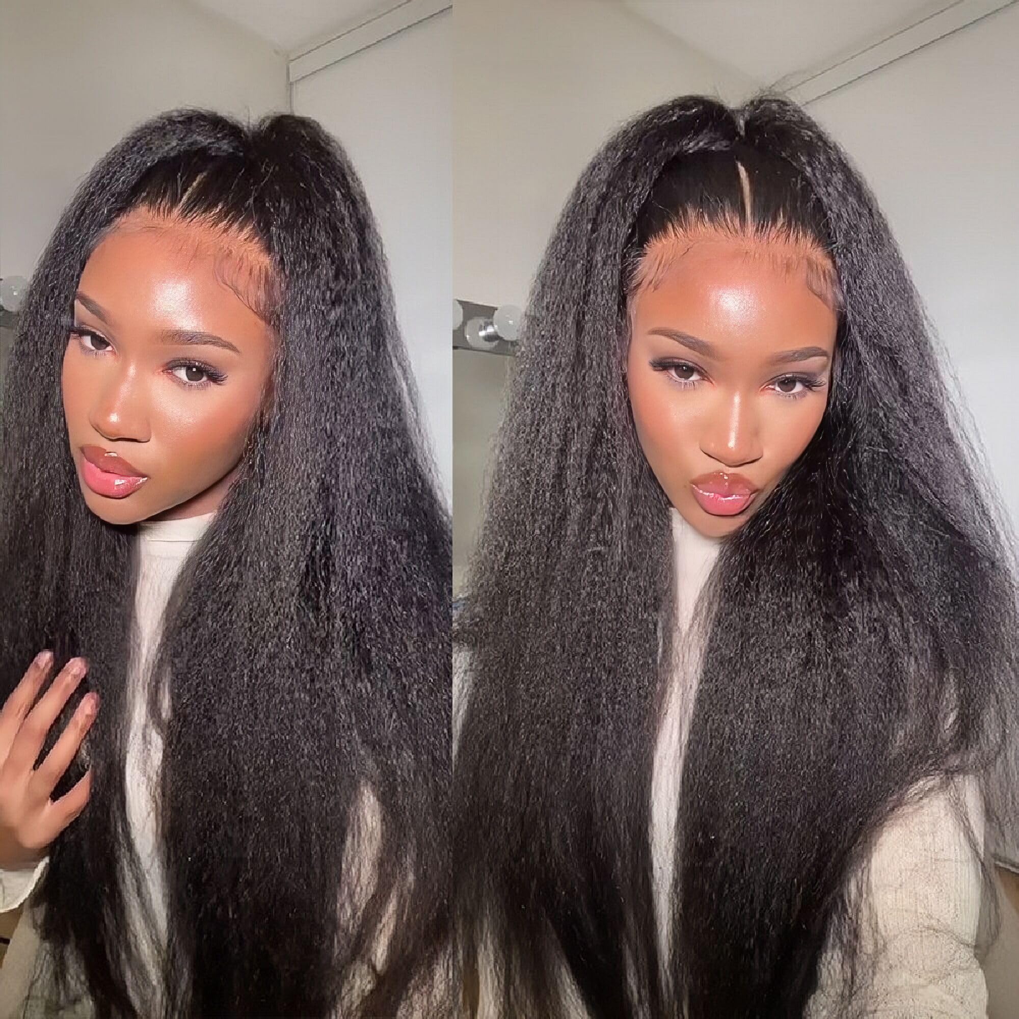 BLY Human Hair Lace Front Glueless Wigs for Women 13x6 Kinky Straight Pre Bleached Knots Yaki Human Hair Wig HD Transparent Lace