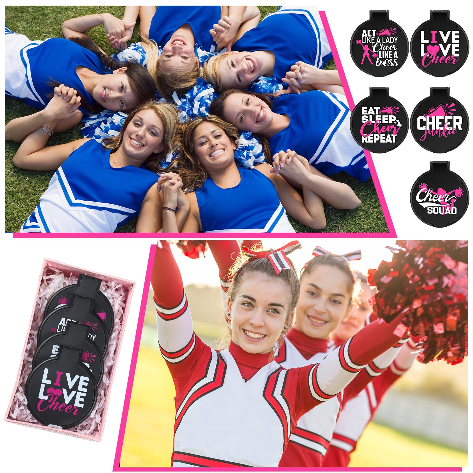 Wenqik 50 Pcs Cheerleader Mirror Gifts Cheerleading Compact Mirror Bulk Folding Pocket Mirror Cheer Party Favors For Team(Black