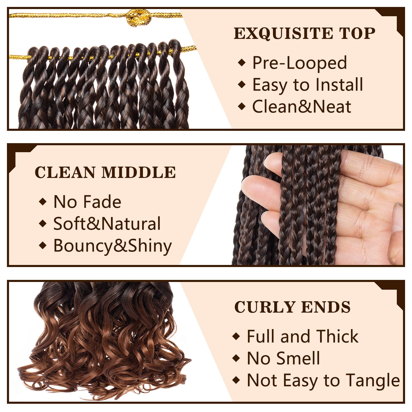 COOKOO 18 Inch Pre Looped French Curl Crochet Braids 9 Pack Ombre Brown French Curly Bouncy Braiding Hair With Curly Ends Pre-st