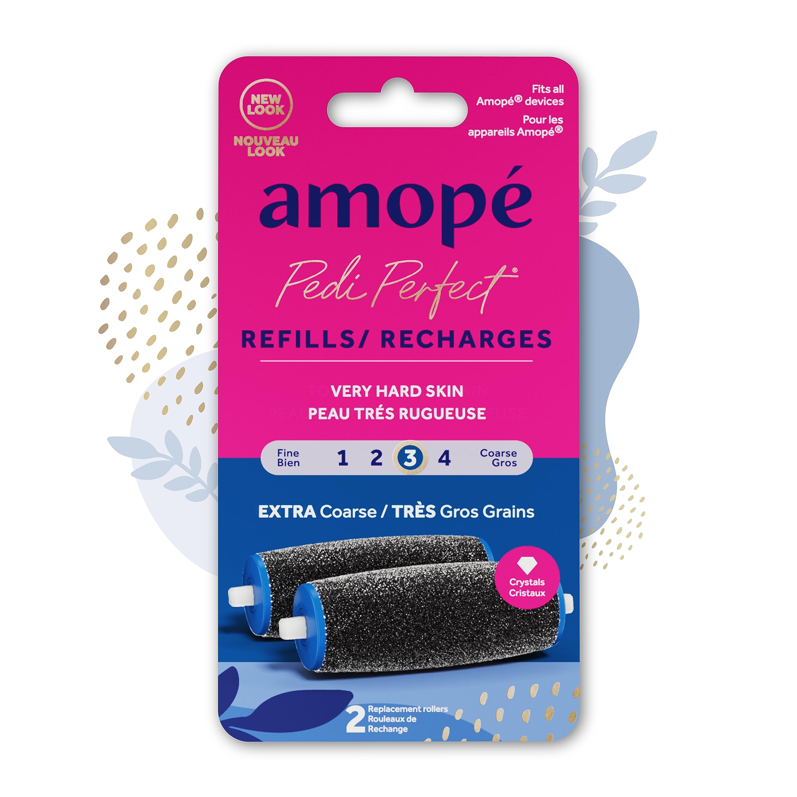 Amope Pedi Perfect Electronic Foot File Refills, Extra Coarse Rollers For Feet, Removes Hard And Dead Skin - 2 Count