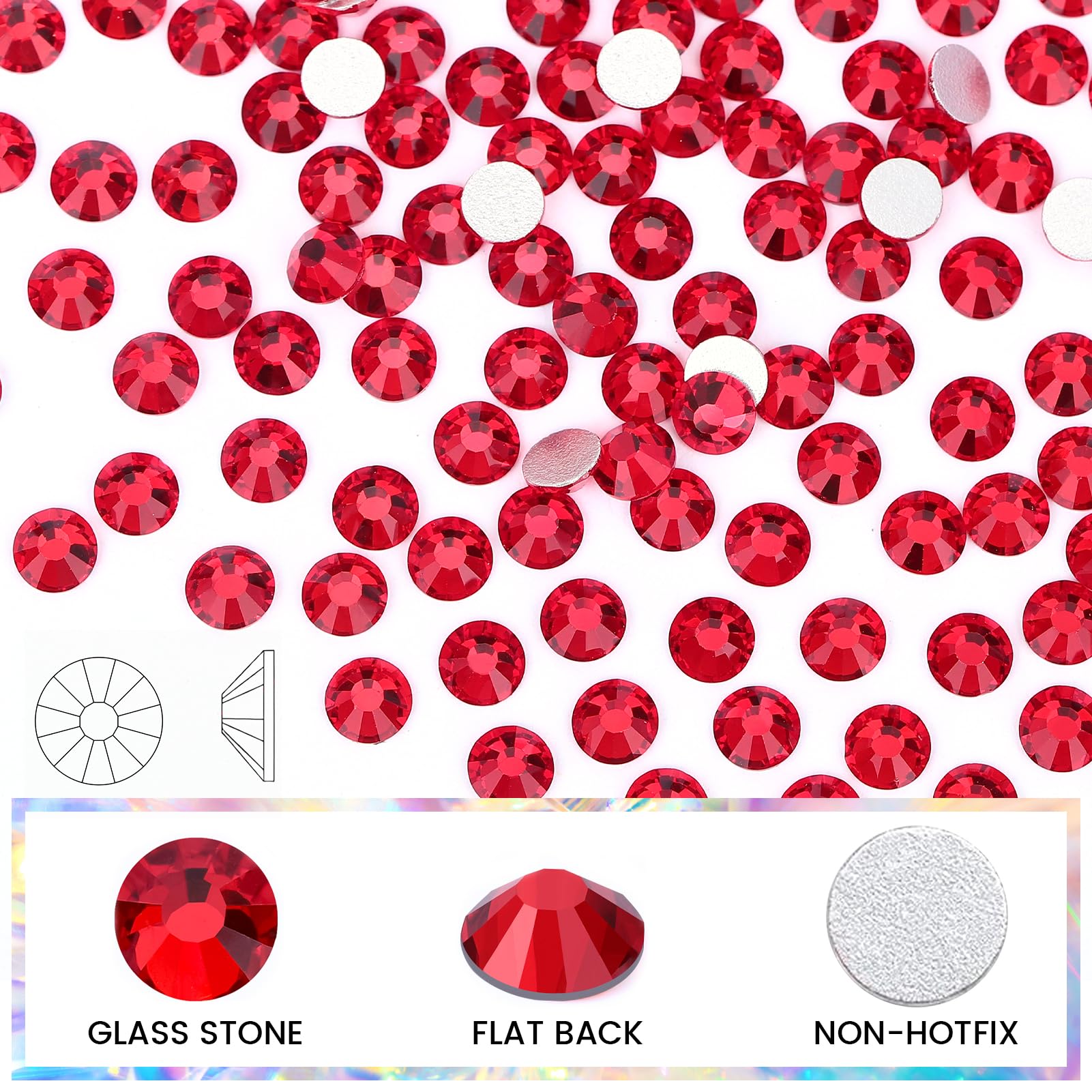 Novani Red Rhinestones, Flatback Crystal Loose Gemstones 1440pcs Glass Rhinestones for Clothes Shoes Crafts Makeup Nail Art and