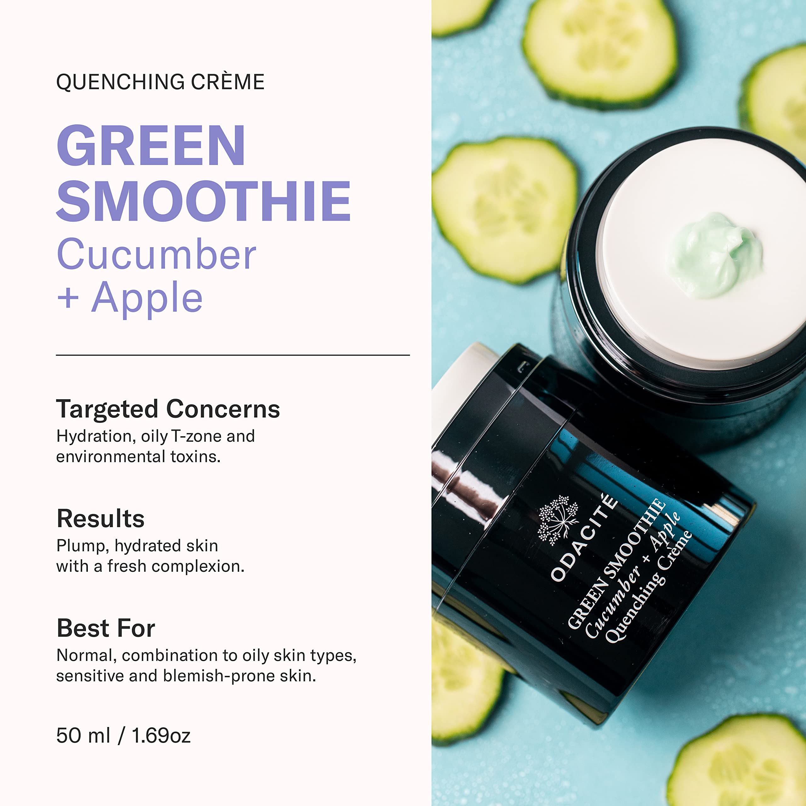 Odacite Hydrating Face Moisturizer - Green Smoothie Quenching Creme, Face Cream - Moisture Locking Face Cream Is Lightweight & N