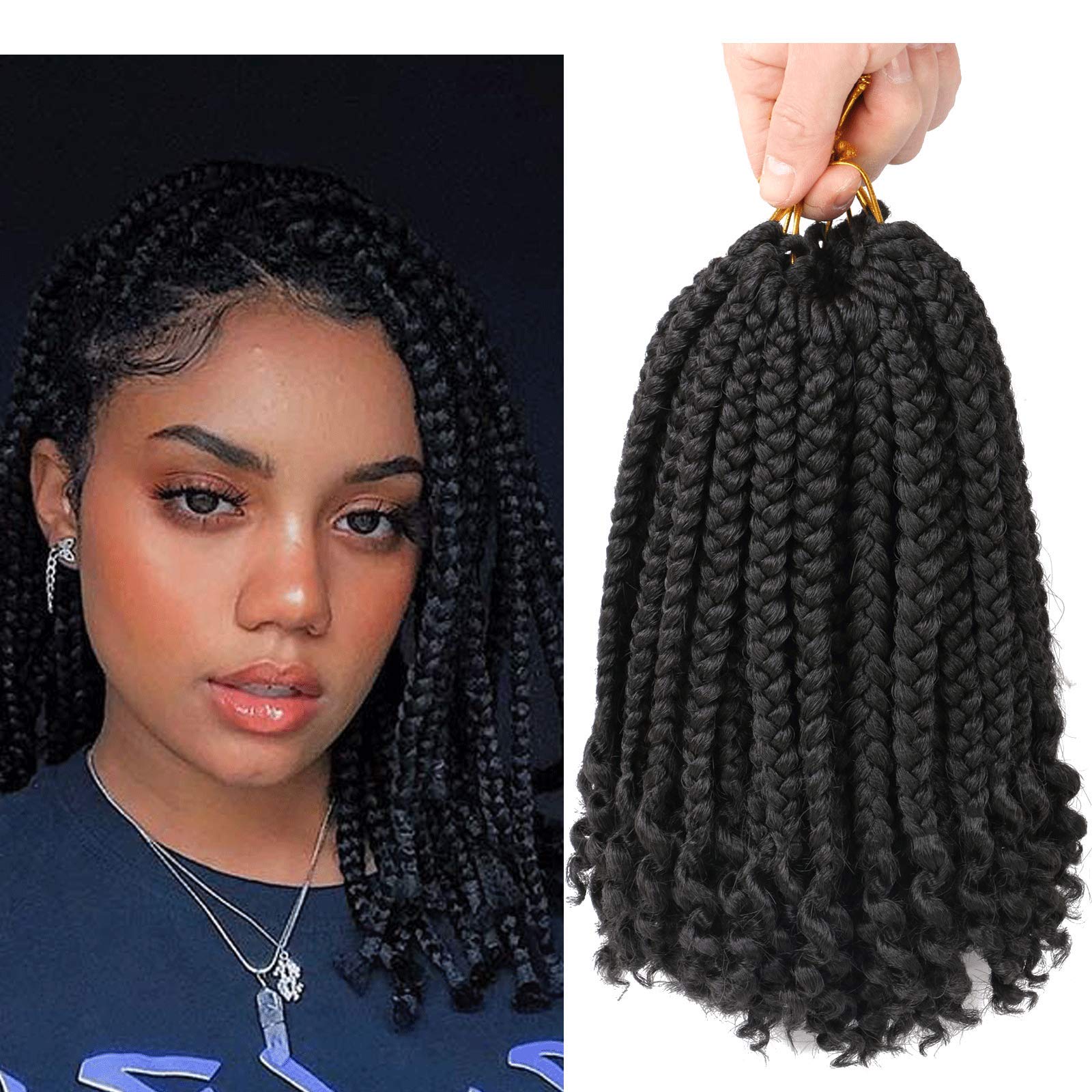 10 Inch Bob Box Braid Crochet Hair with Curly Ends 6 Packs Synthetic Hair Crochet Braid Hair for Black Women (2#, 10 Inch)