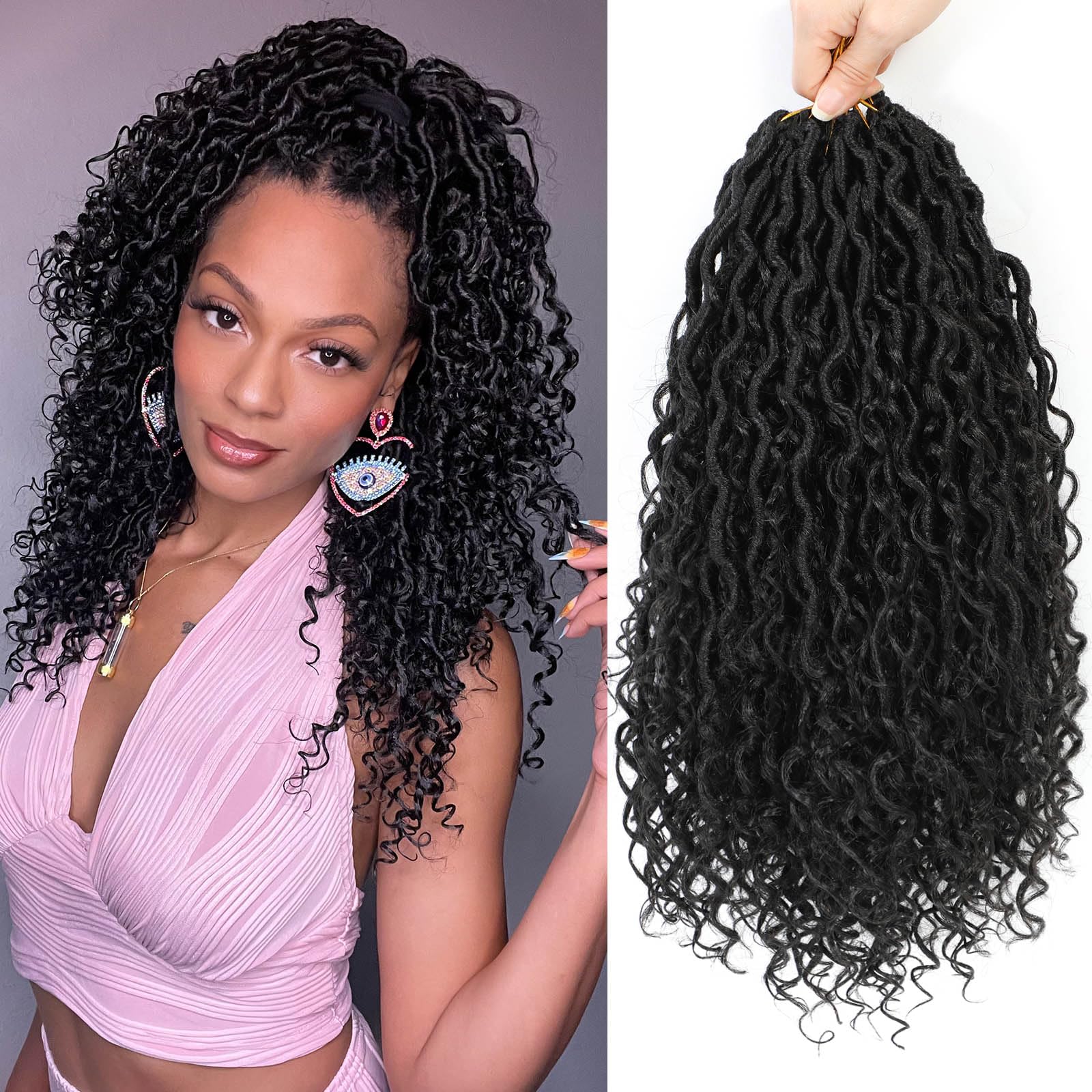 Col Bling 12 Inch 8 Packs Goddess Locs Crochet Hair Faux Locs Crochet Hair for Women Pre Looped River Locs Crochet Hair with Cur