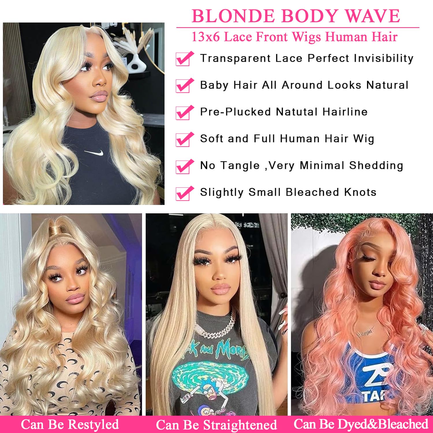 Sunelk 613 13X6 Lace Front Wig Human Hair 32 Inch Blonde Wig Human Hair 220% Density Body Wave Lace Front Wigs Human Hair Pre Pl