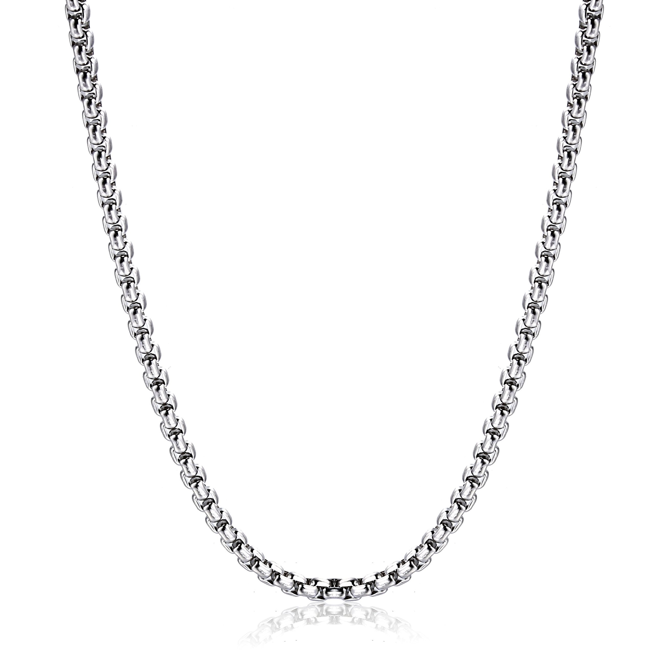 Monily 6 mm 24 In Square Rolo Stainless Steel Chain Necklace Round Box Necklace Men Women Jewellery