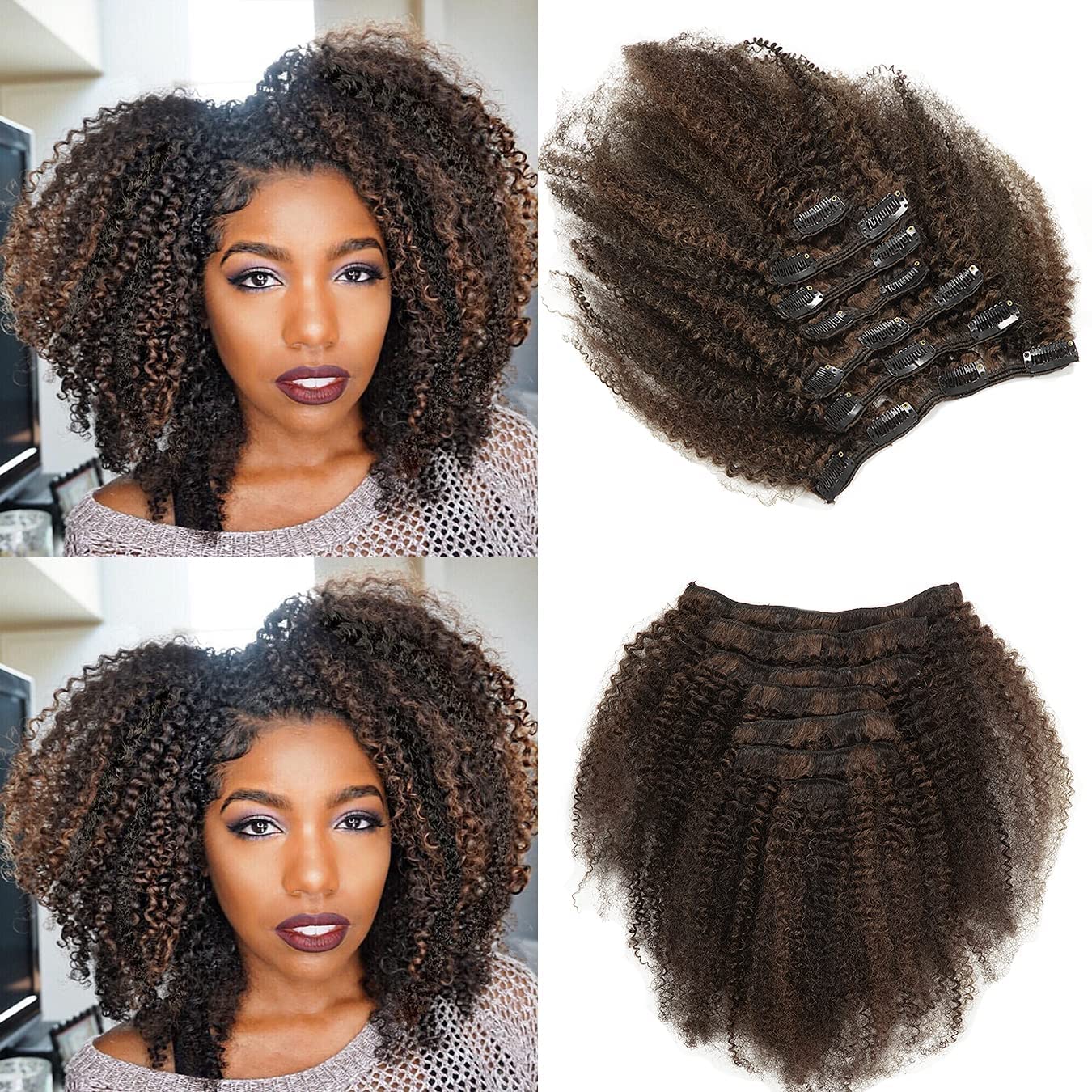 Lacer Clip in Hair Extensions Human Hair Afro Kinky Curly 4B 4C Remy Hair Clip in Extensions 18 Inch 8A Grade Thick Hair End Hum