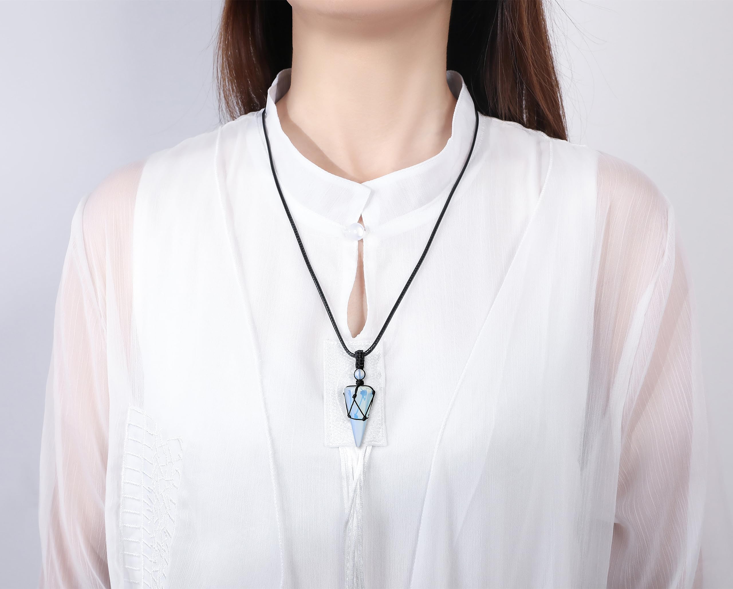 XIANNVXI Opal Necklace for Men 6 Facet Crystal Necklace for Mens Necklaces Hippie Adjustable Rope Pointed Pendant Gift for Women