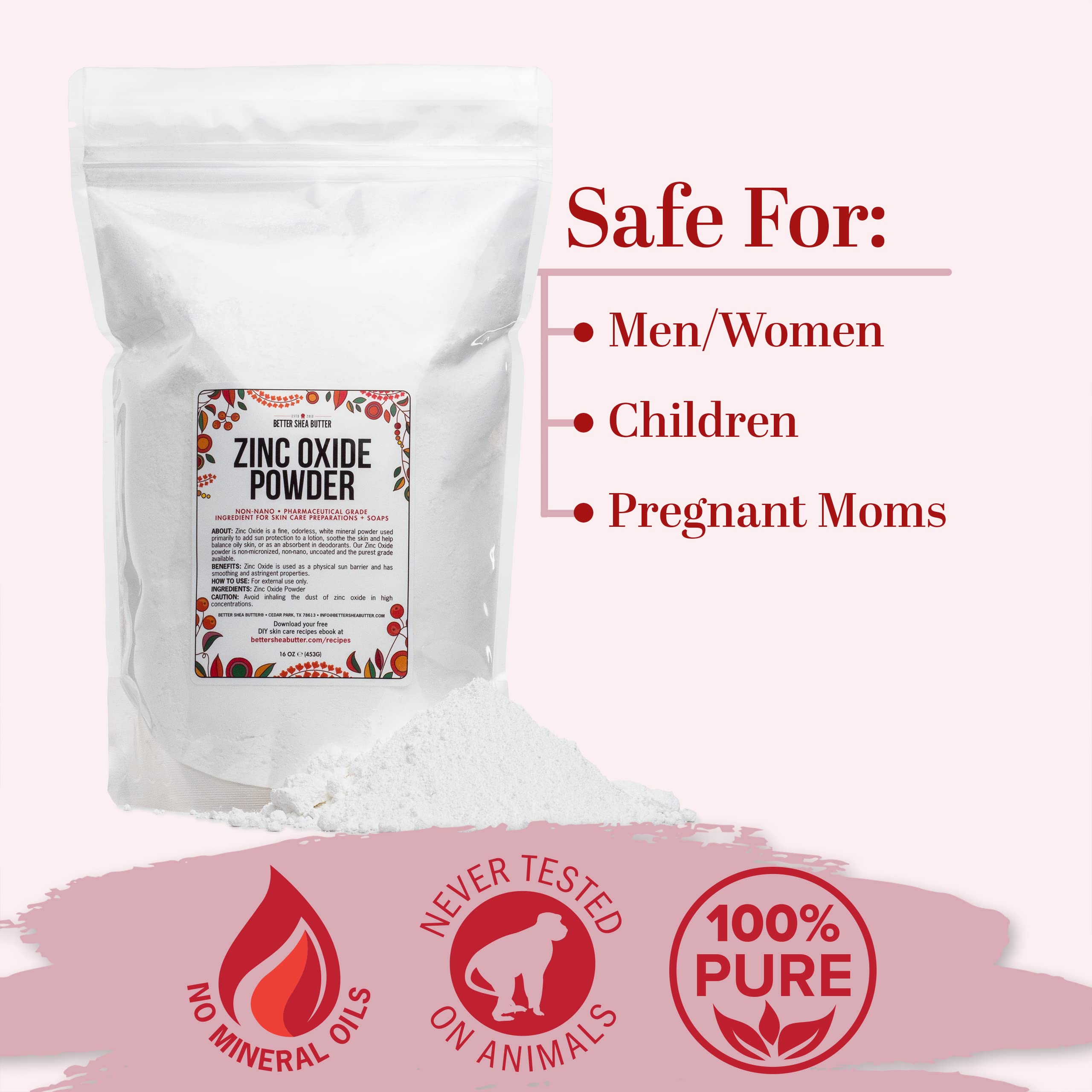 Zinc Oxide Powder | Uncoated, Non Nano Zinc Oxide | Pure, Pharmaceutical Grade | Use In Homemade Sunscreen Lotion | Diaper Rash