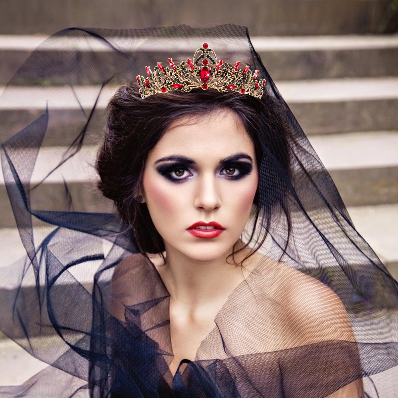 Cieher Red And Black Crown For Women Girls, Queen Of Hearts Crown Costume Evil Queen Crown For Halloween Decorations, Red Crown