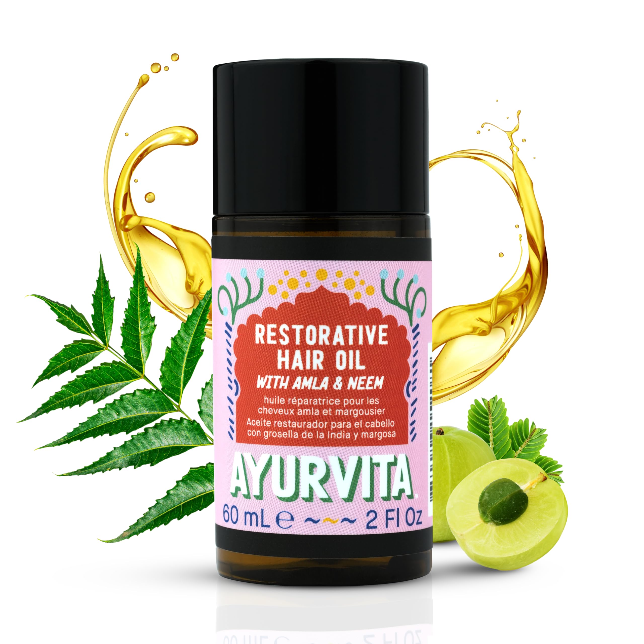 Ayurvita Restorative Hair Oil With Amla & Neem - Rejuvenating And Brightening - Nutrient-Rich Treatment For Dry Hair And Scalp -