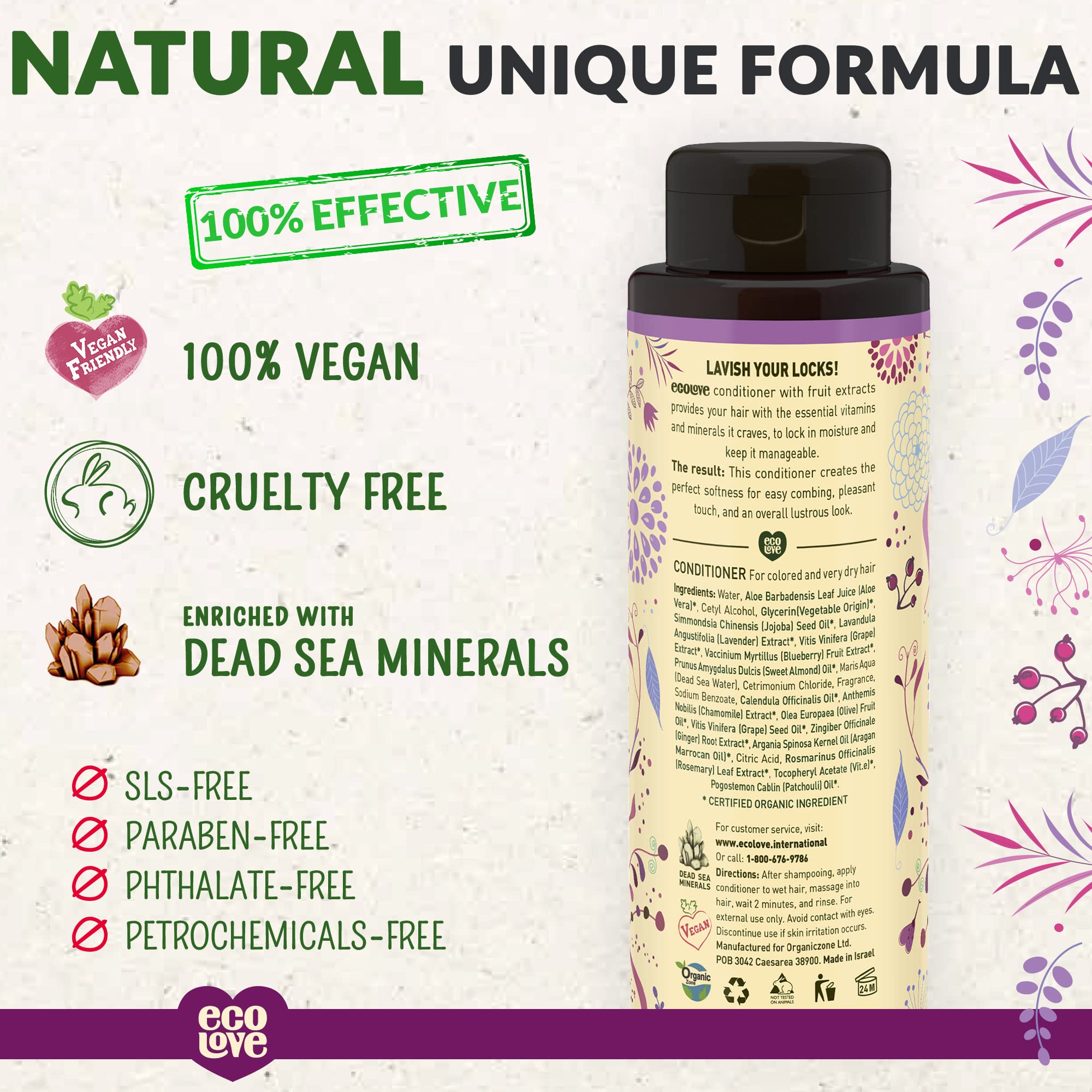 Ecolove - Natural Conditioner For Dry Damaged Hair And Color Treated Hair - With Natural Lavender Extract - No Sls Or Parabens -