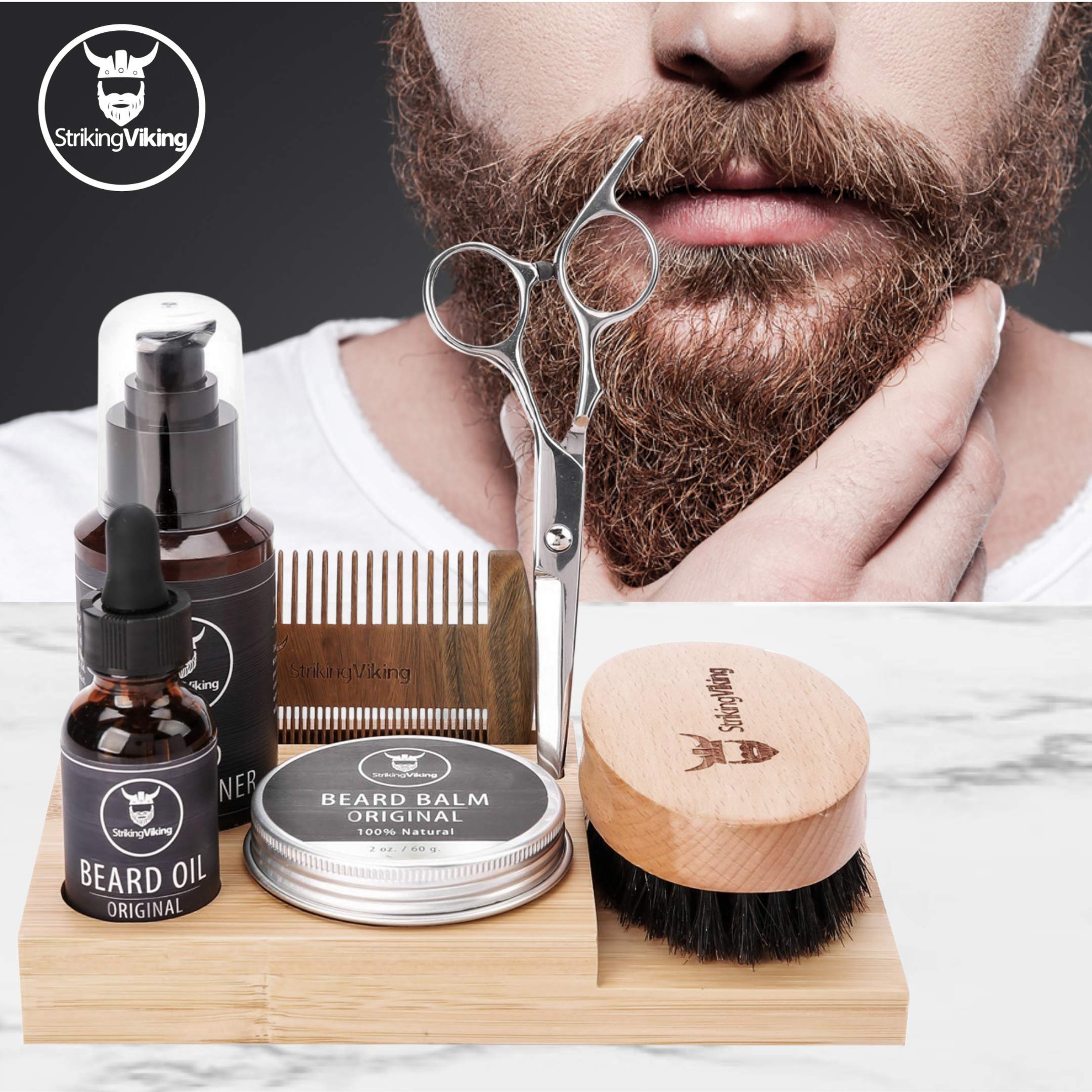 Striking Viking Beard Caddy - Countertop Bathroom Organizer for Beard Oil, Balm, Wash, Comb, Brush & Scissors (1pc)