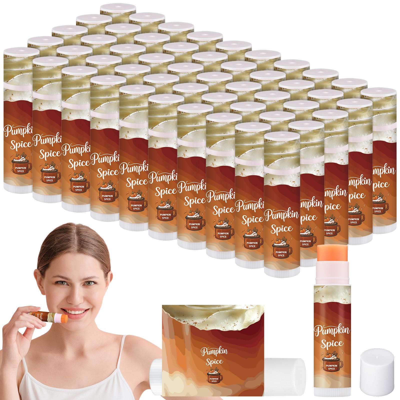 50 Pcs Halloween Fall Pumpkin Spice Flavor Lip Balms Gifts Bulk Halloween Fall Party Stocking Stuffers Small Thank You Appreciat