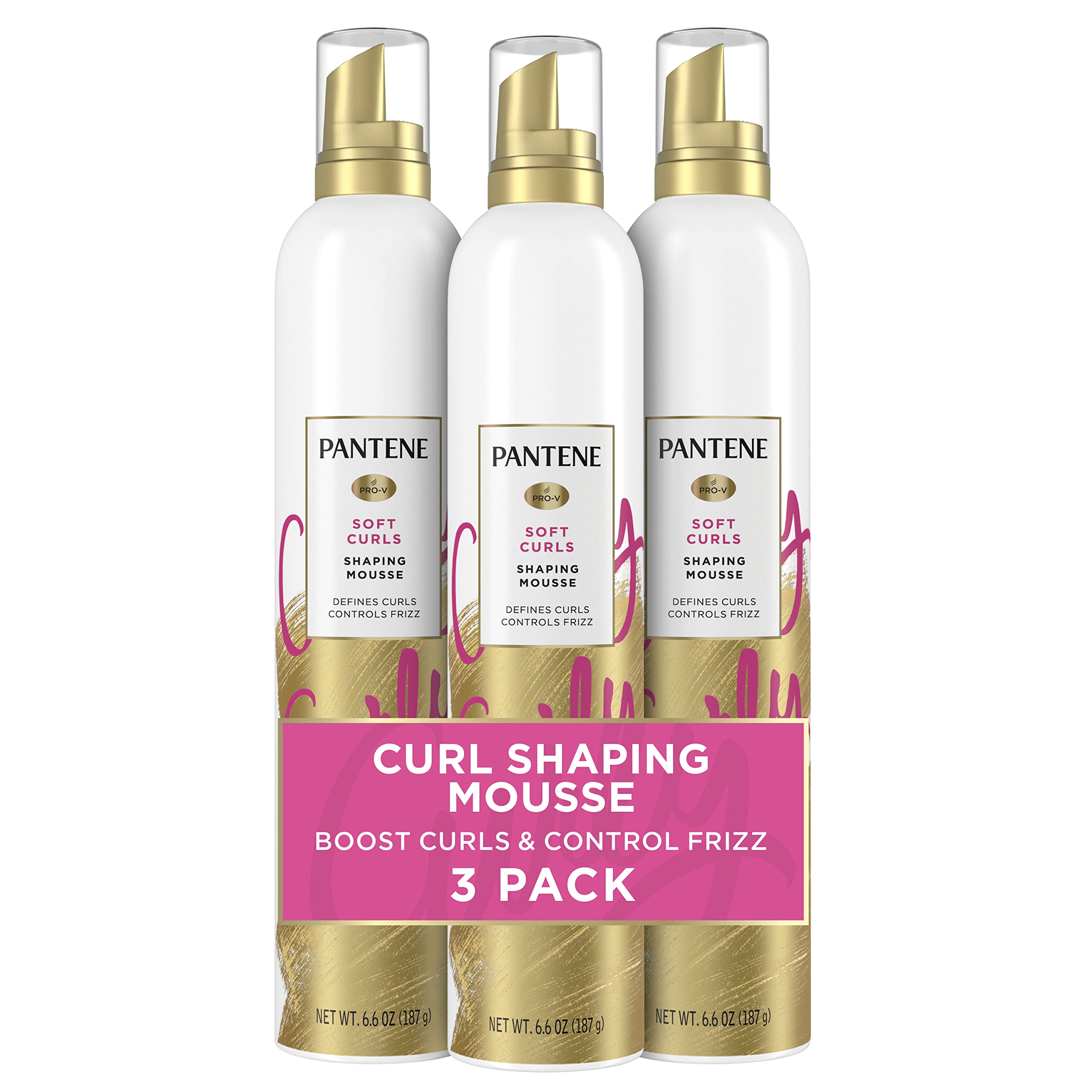 Pantene Curl Mousse For Curly Hair, Tames Frizz for Soft Touchable Curls, 6.6 Oz Each (Pack of 3)
