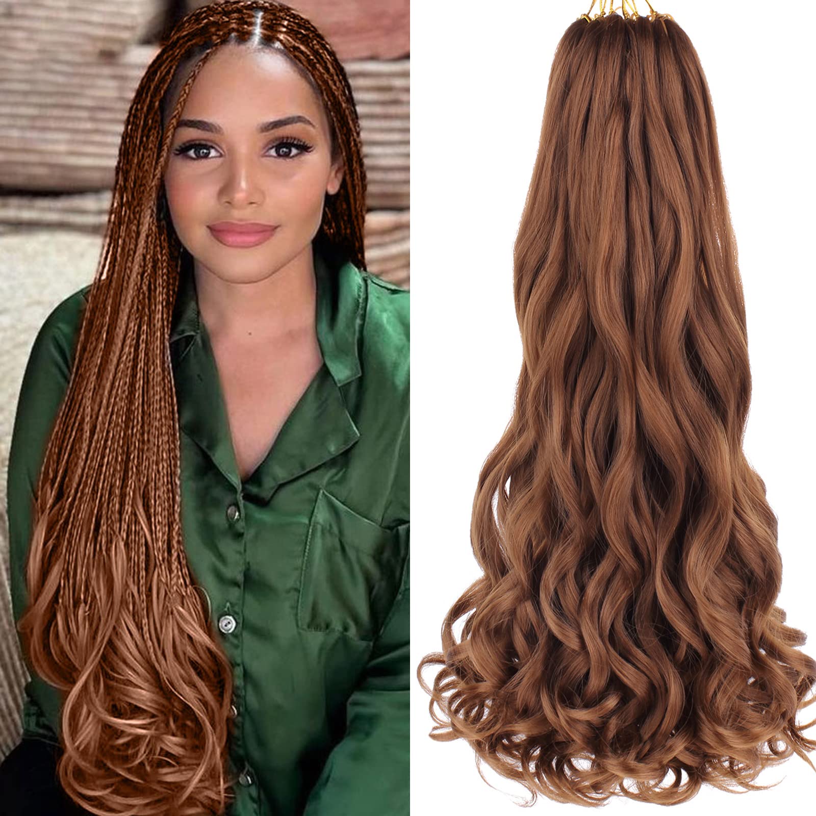 COOKOO 9 Pcs 22 Inch Pre Stretched Bouncy Braiding Hair Red Brown French Curls Braid Hair 75g/Pack Pre Curled Loose Wavy Crochet
