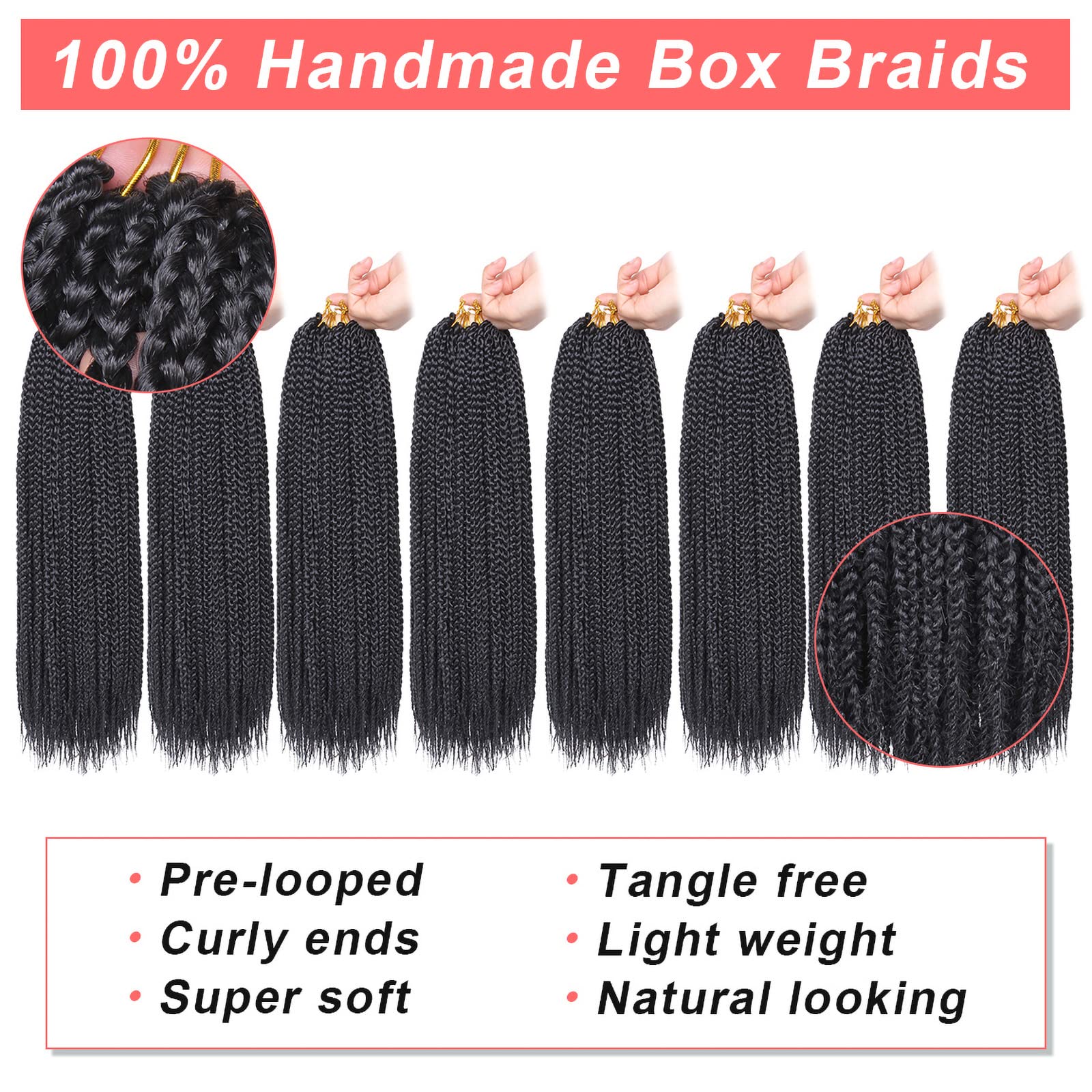 Xtrend 14 Inch 8 Packs Box Braids Crochet Hair Pre-Looped Knotless Medium Box Braids 3X Bohemian Braiding Hair Extensions Synthe