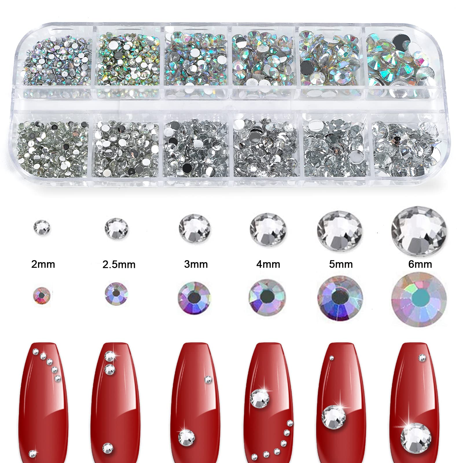 Canvalite 2784Pcs Rhinestones Crystal Ab Rhinestones For Nail With 5Pcs 3Ml B7000 Jewelry Glue And Pick Up Tweezers And Nail Rhi