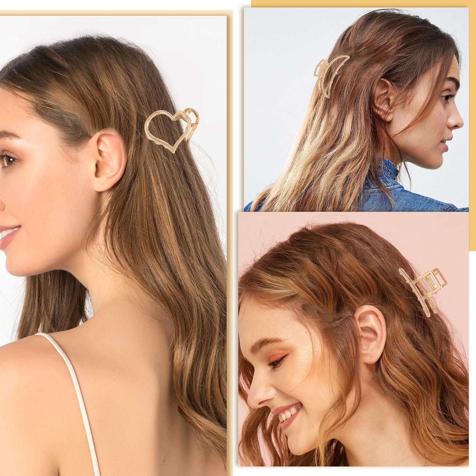 LUKACY 12 Pack Small Gold Hair Claw Clips 1.8 Ince Mini Hari Clips for Women, Thick hair styling,Strong Hold Hair,Fashion Hair A