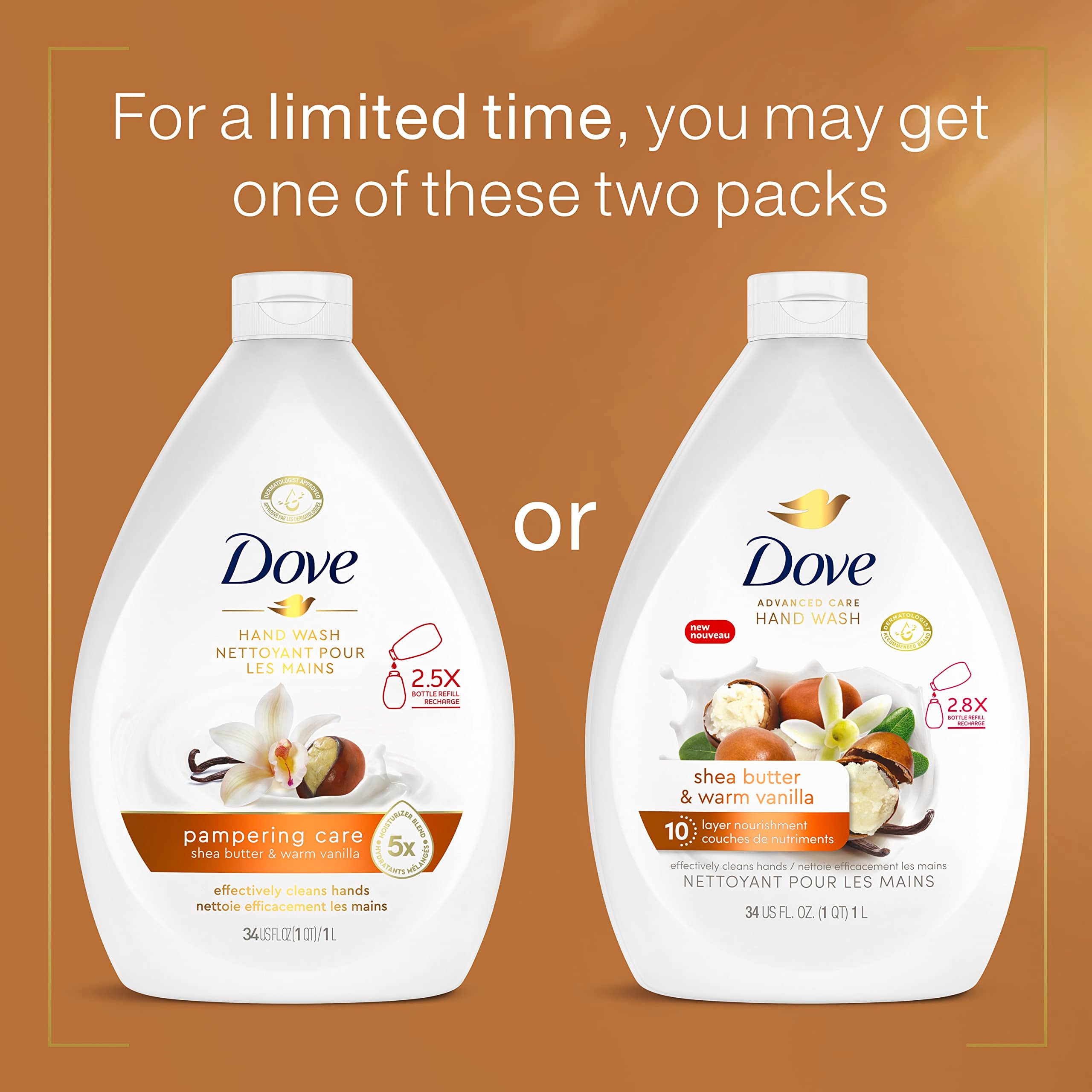 Dove Advanced Care Hand Wash Shea Butter & Warm Vanilla Pack of 3 For Soft, Smooth Skin, More Moisturizers Than The Leading Ordi