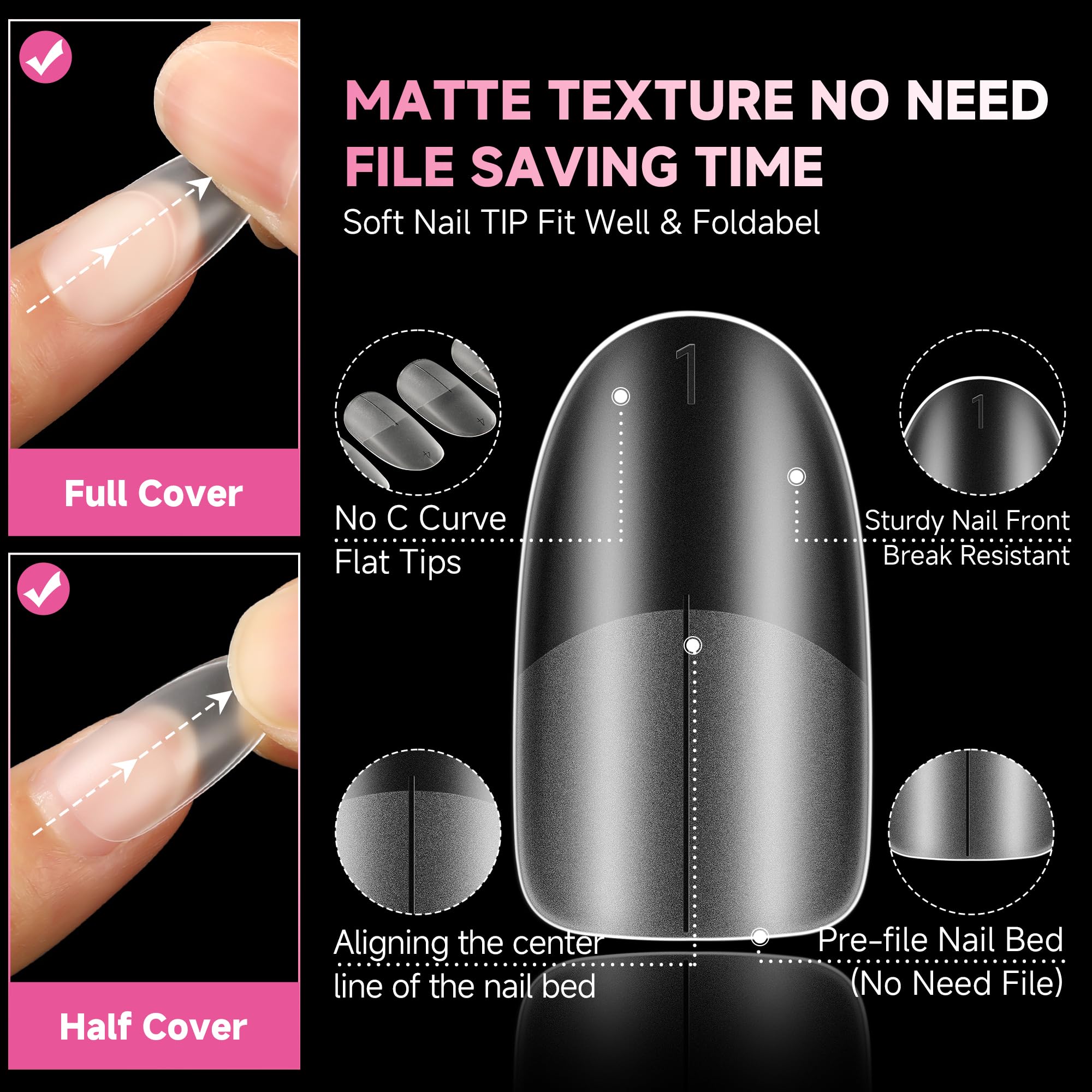 Una Gella Medium Oval Round Nail Tips 312Pcs Gel X Nail Tips Oval Shape Soft Gel Nail Tips Full Matte Surface No Need To File Cl