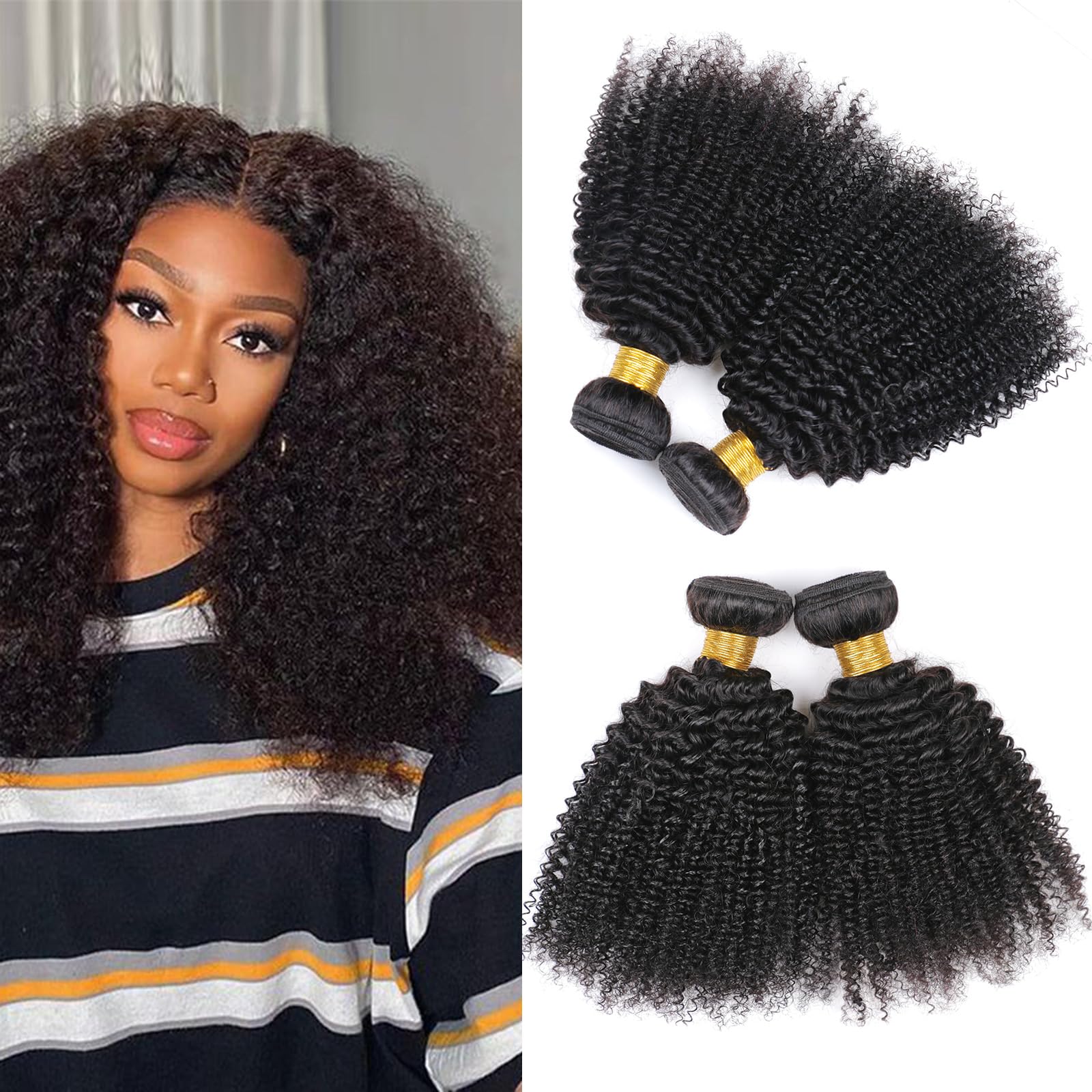10A Afro Curly Bundles Human Hair 2 Bundle 14 16 Inch 100% Unprocessed Virgin Brazilian Human Hair Bundles Hair Extensions Curly