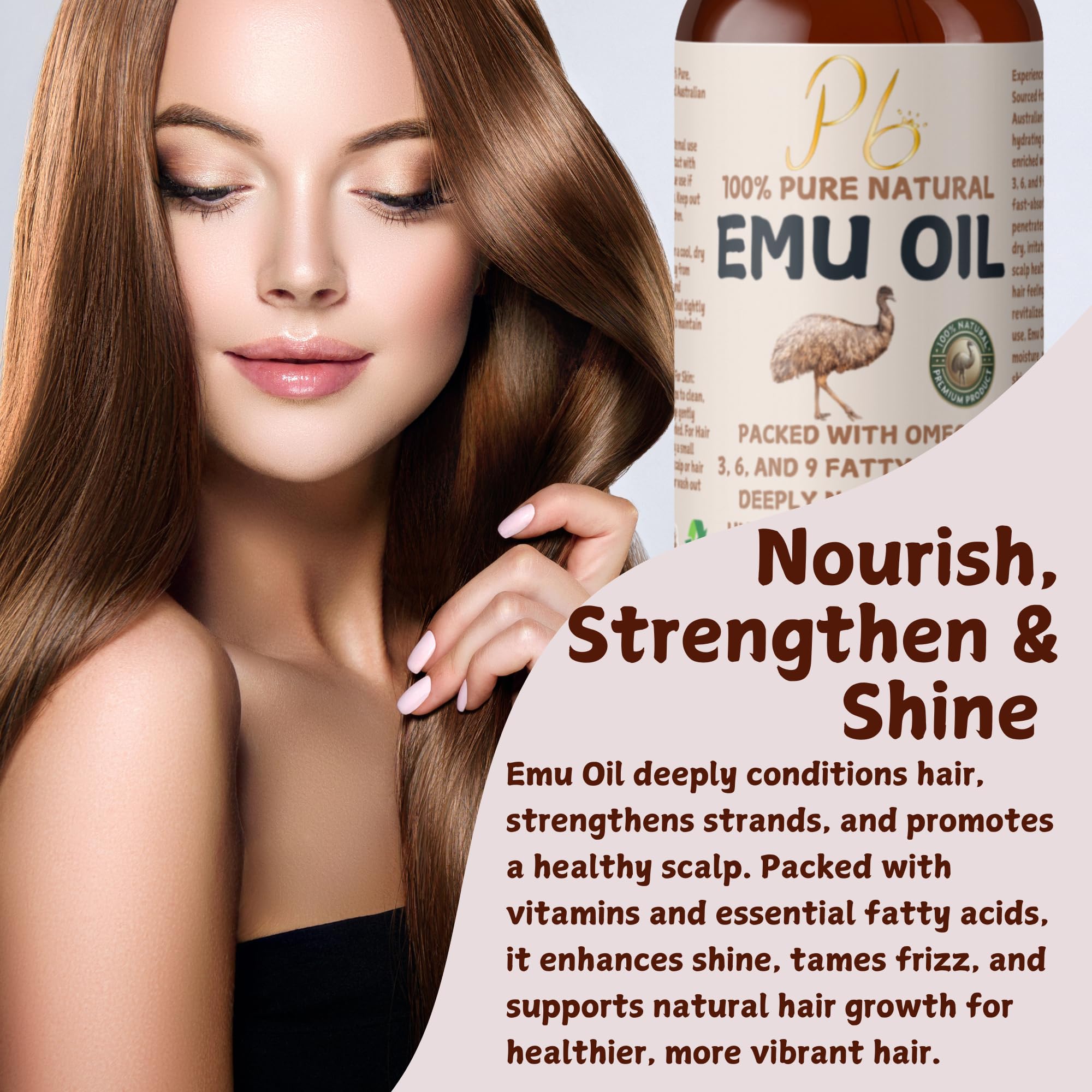 Emu Oil, 100% Pure Australian Emu Oil - Refined Natural Oil for Hair Growth, Natural Skin Moisturizer, Hydrating Face & Body Oil