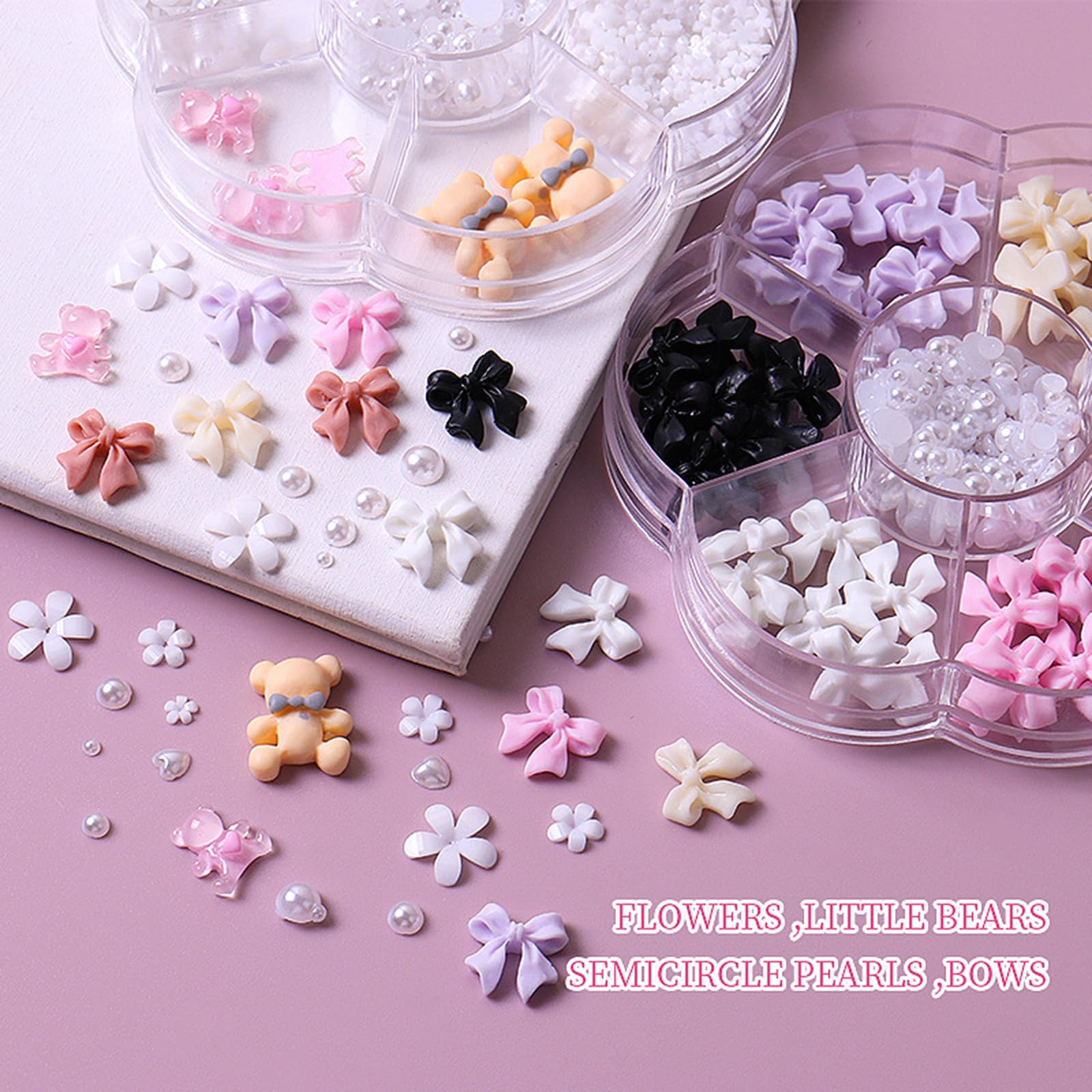 Colorful Bow Nail Charm Rhinestones Crystal For Women Girl, 1 Box Colorful 3D Bow-Knot Resin Nail Art Charms Pearl Nail Jewel St