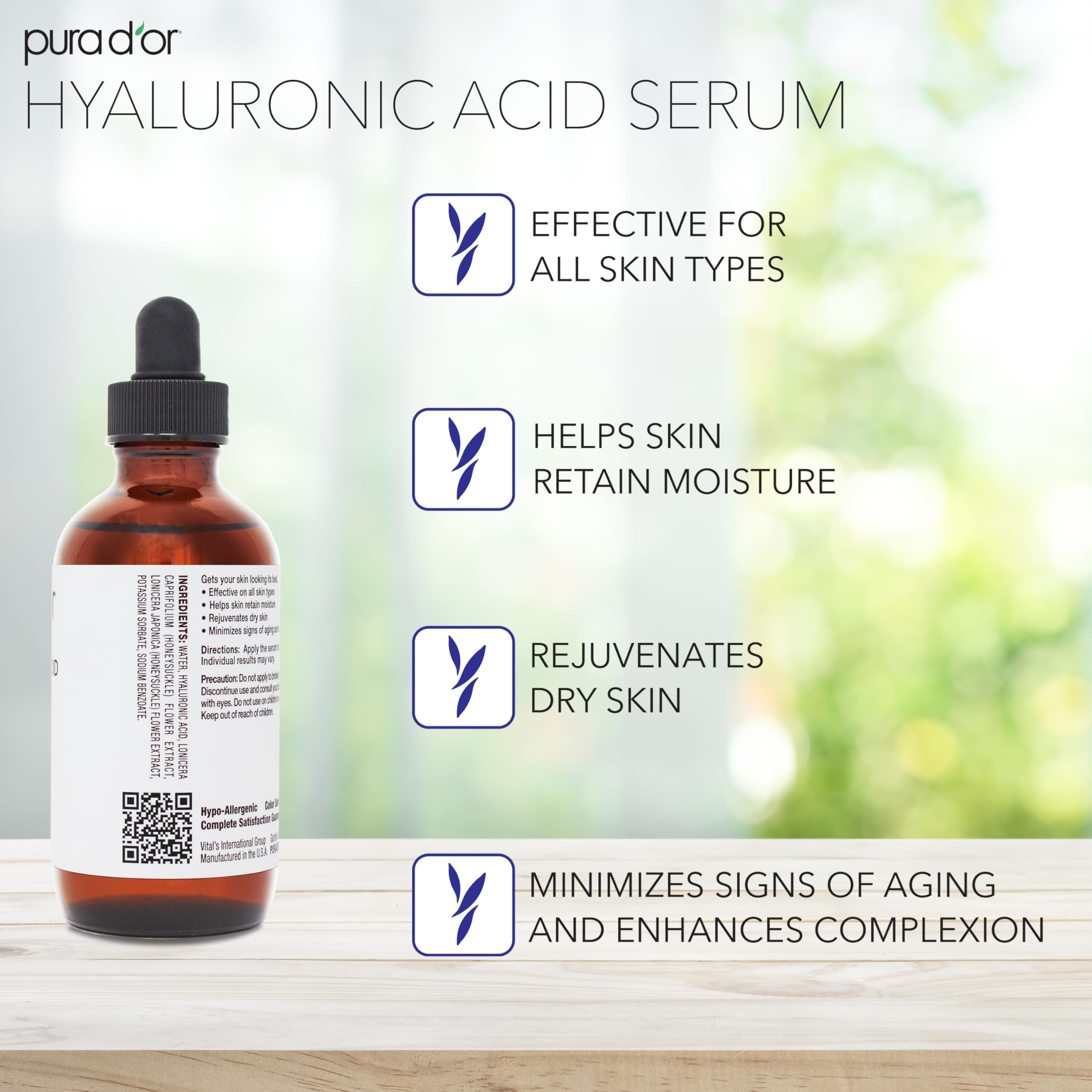 PURA D'OR Hyaluronic Acid Serum For Deep Hydration (3.3oz x2 = 6.6oz) Anti-Aging, Plumping & Moisturizing Formula For Smooth, Su